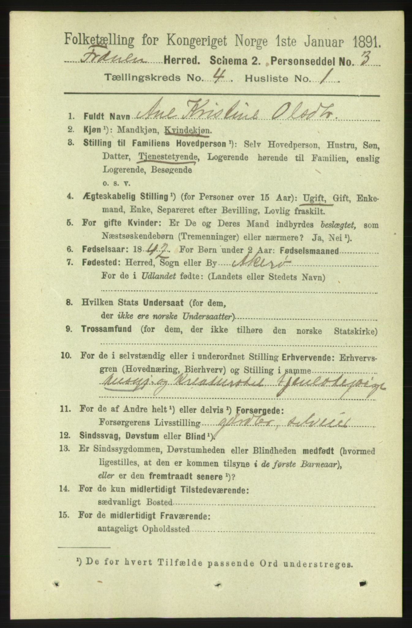 RA, 1891 census for 1548 Fræna, 1891, p. 1108