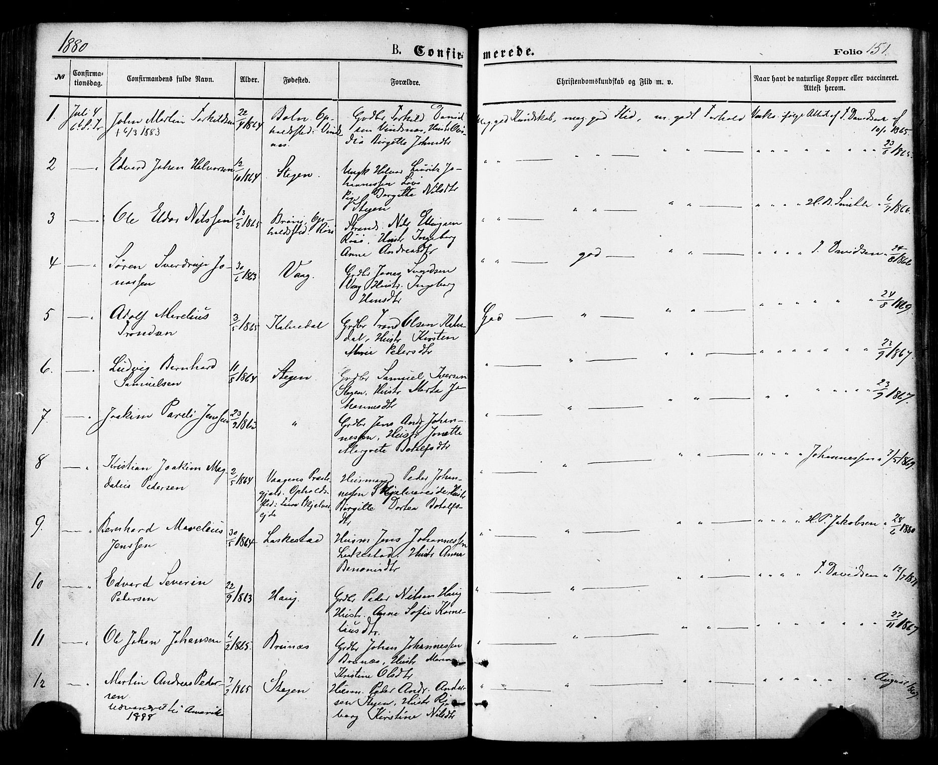 Ministerialprotokoller, klokkerbøker og fødselsregistre - Nordland, SAT/A-1459/855/L0802: Parish register (official) no. 855A10, 1875-1886, p. 151