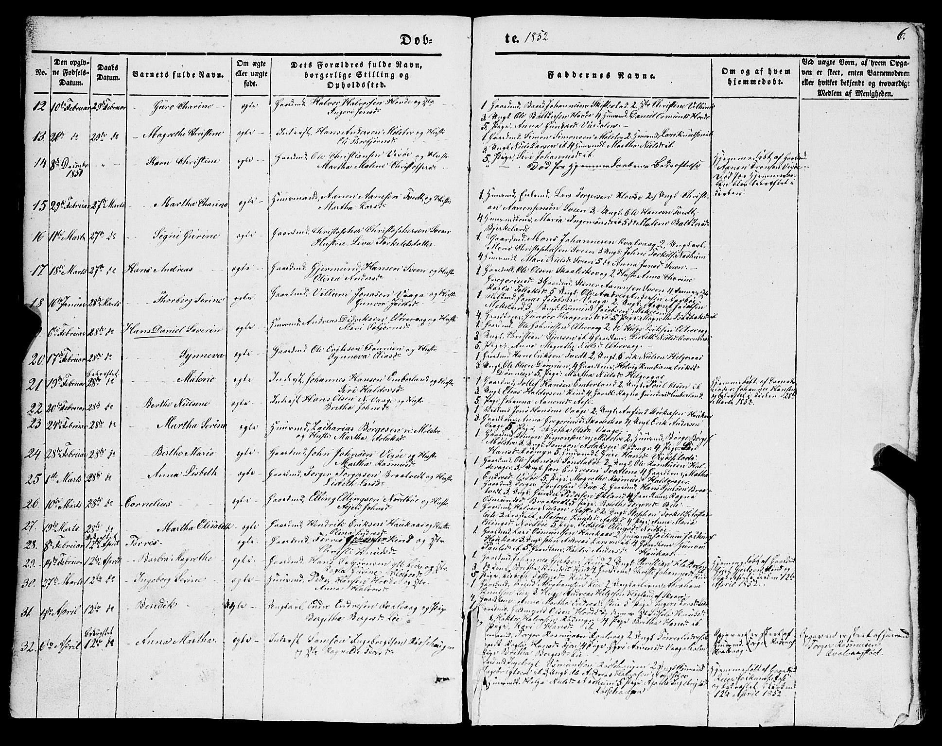 Sveio Sokneprestembete, SAB/A-78501/H/Hab: Parish register (copy) no. A 1, 1851-1865, p. 6