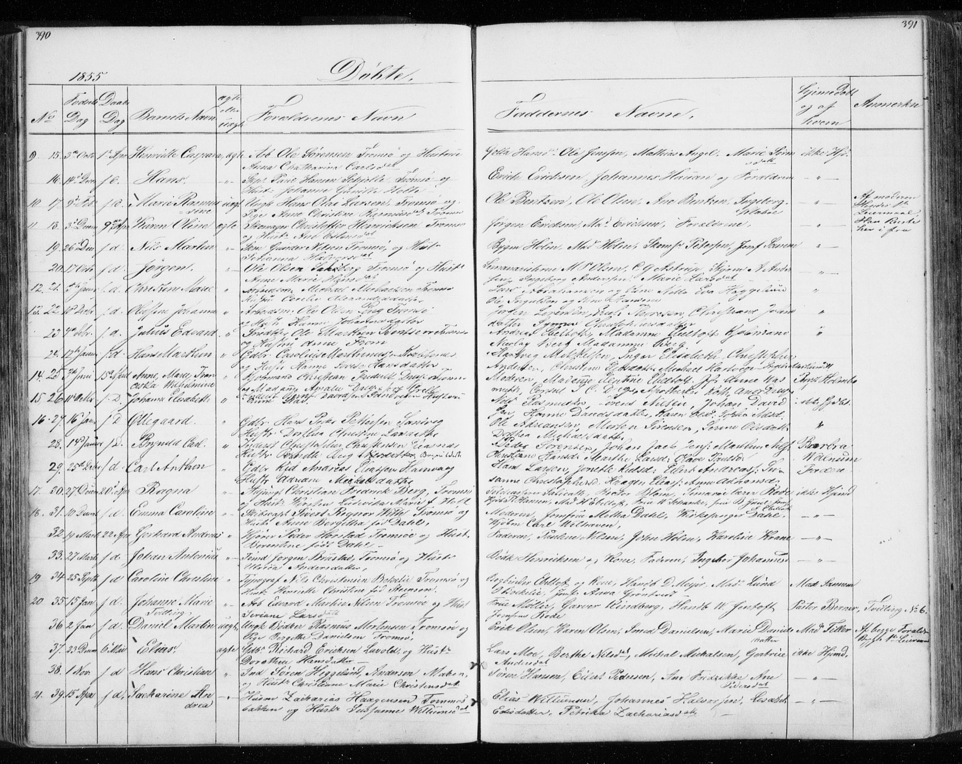 Tromsø sokneprestkontor/stiftsprosti/domprosti, SATØ/S-1343/G/Gb/L0005klokker: Parish register (copy) no. 5, 1846-1857, p. 390-391