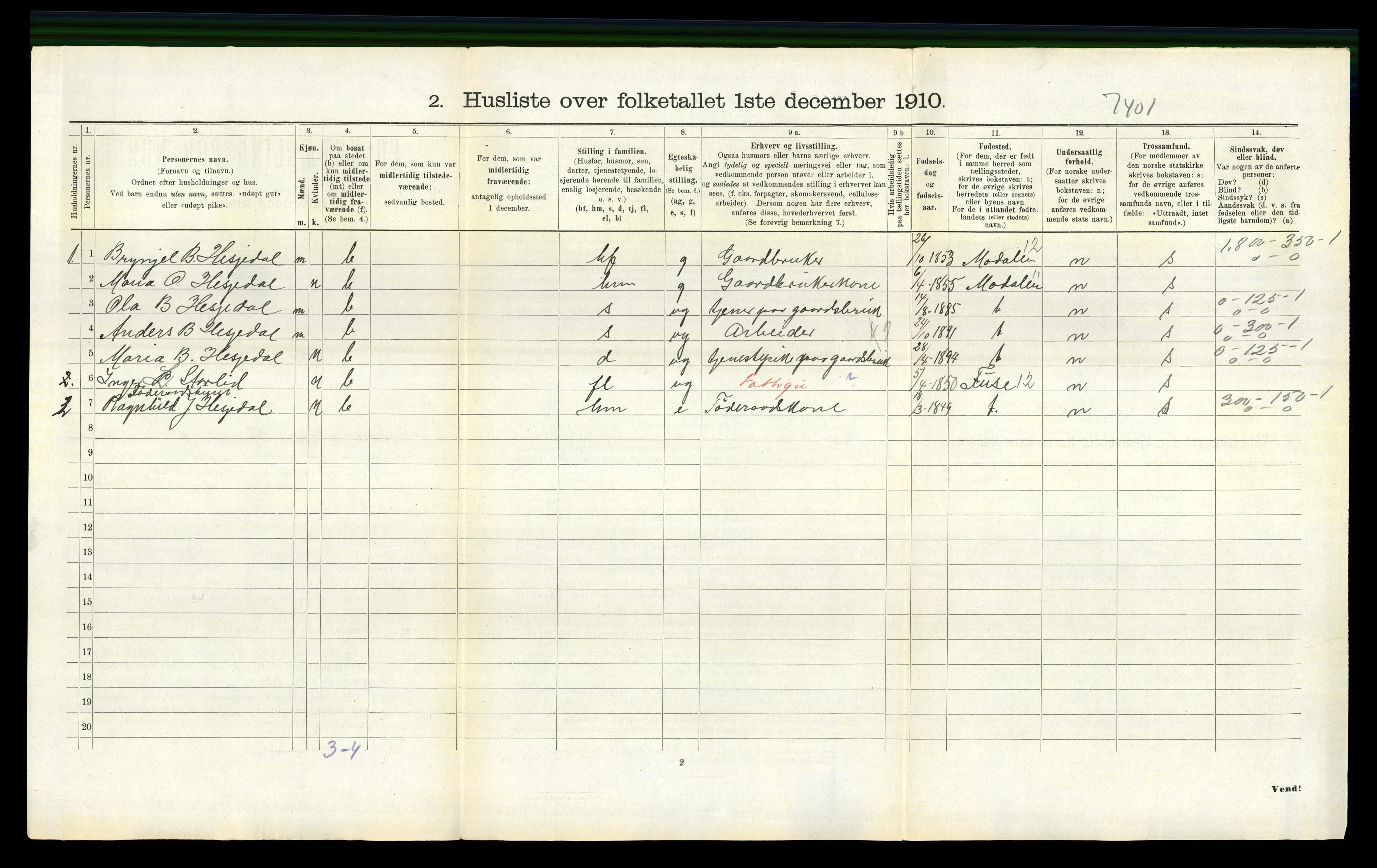 RA, 1910 census for Bruvik, 1910, p. 893