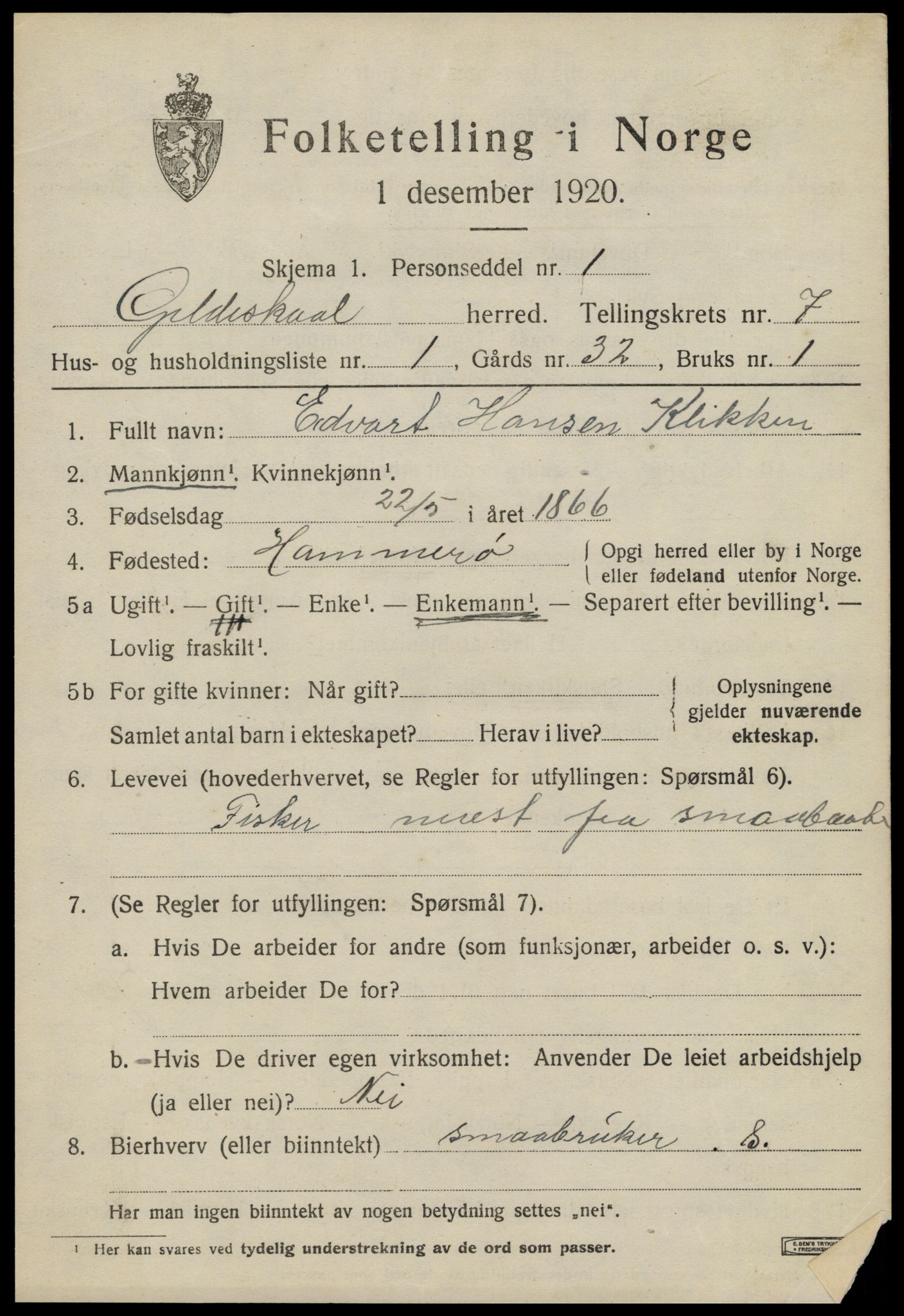 SAT, 1920 census for Gildeskål, 1920, p. 5000