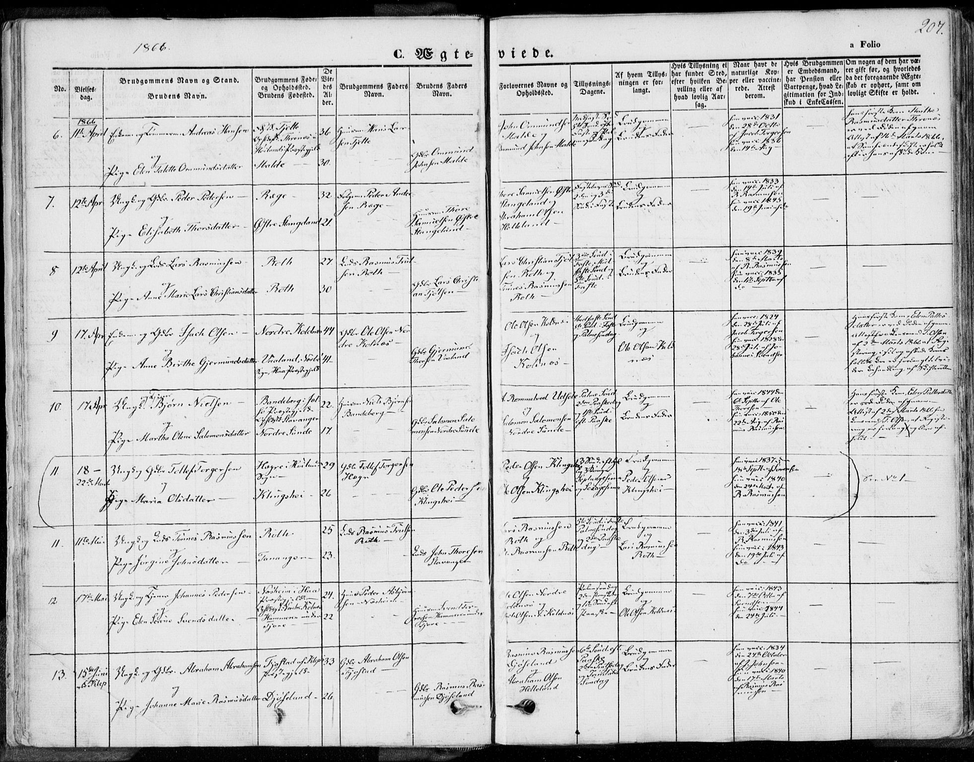 Håland sokneprestkontor, AV/SAST-A-101802/001/30BA/L0008: Parish register (official) no. A 7.2, 1854-1870, p. 207