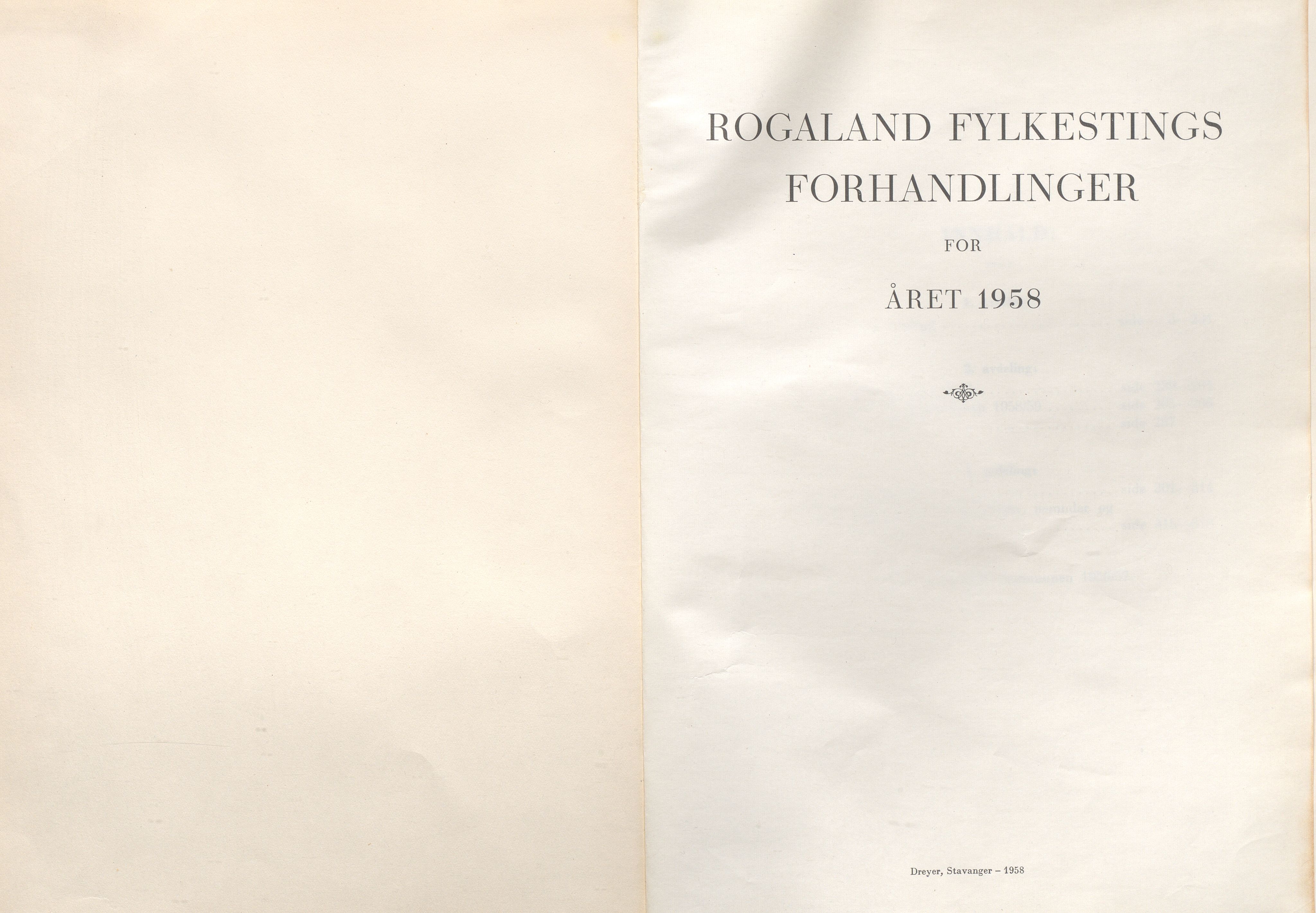 Rogaland fylkeskommune - Fylkesrådmannen , IKAR/A-900/A/Aa/Aaa/L0077: Møtebok , 1958