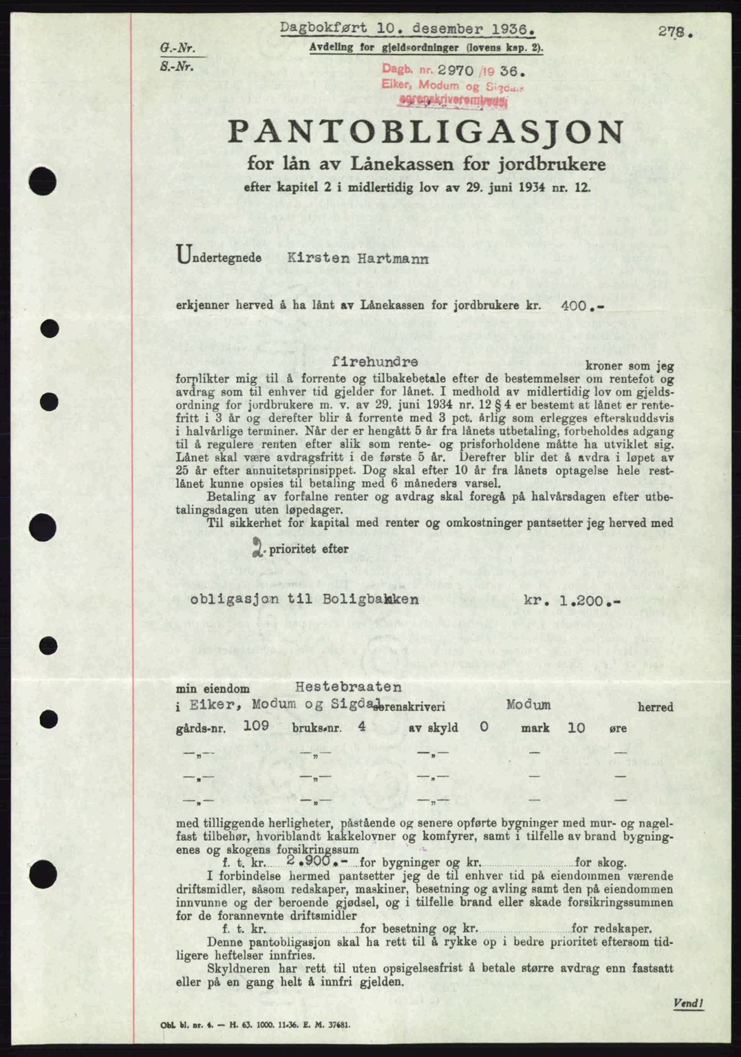 Eiker, Modum og Sigdal sorenskriveri, SAKO/A-123/G/Ga/Gab/L0034: Mortgage book no. A4, 1936-1937, Diary no: : 2970/1936
