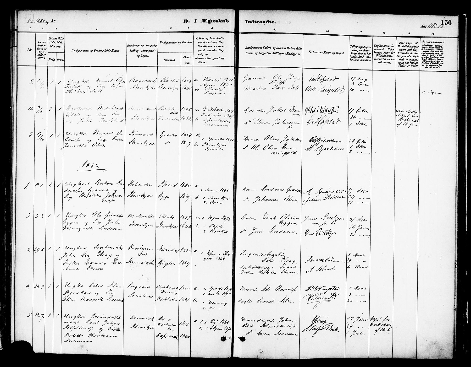 Ministerialprotokoller, klokkerbøker og fødselsregistre - Nord-Trøndelag, AV/SAT-A-1458/739/L0371: Parish register (official) no. 739A03, 1881-1895, p. 156