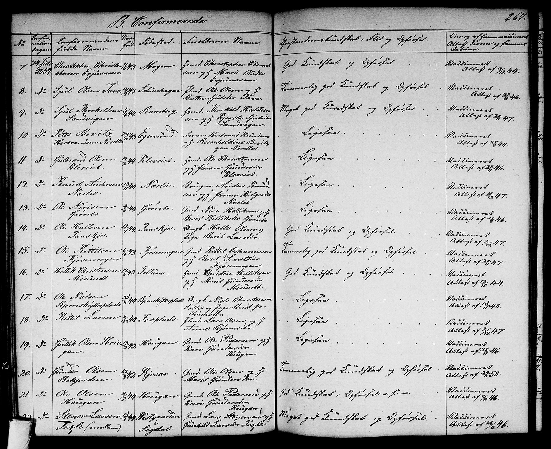 Flesberg kirkebøker, AV/SAKO-A-18/G/Ga/L0002: Parish register (copy) no. I 2, 1834-1860, p. 267