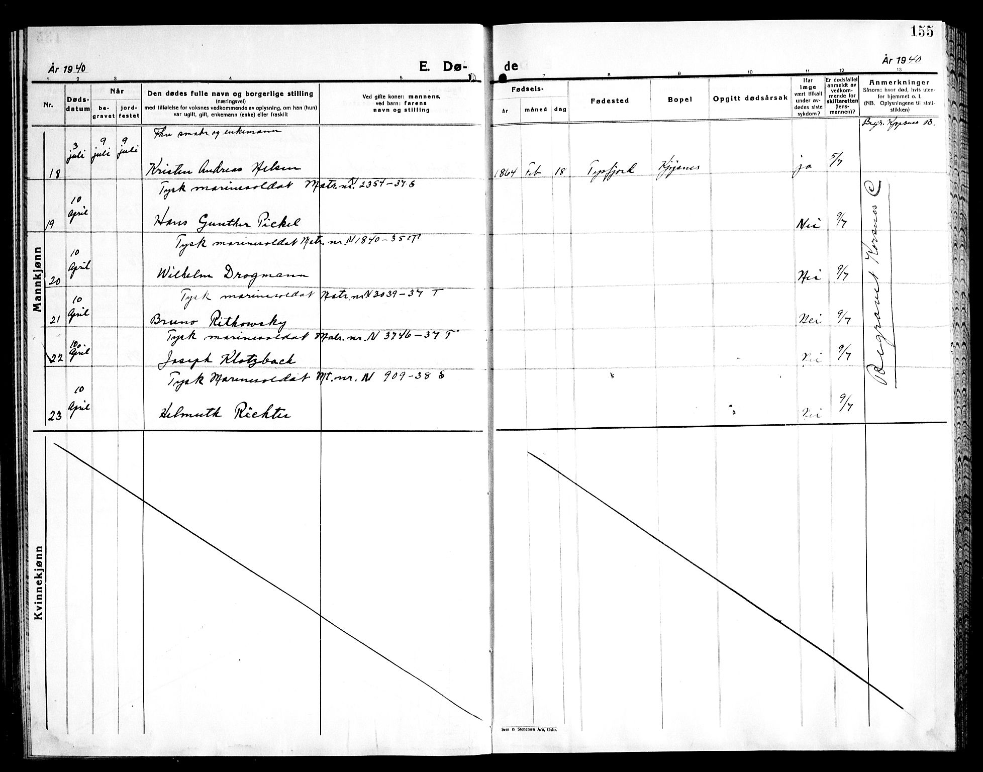 Ministerialprotokoller, klokkerbøker og fødselsregistre - Nordland, SAT/A-1459/861/L0881: Parish register (copy) no. 861C07, 1938-1945, p. 155