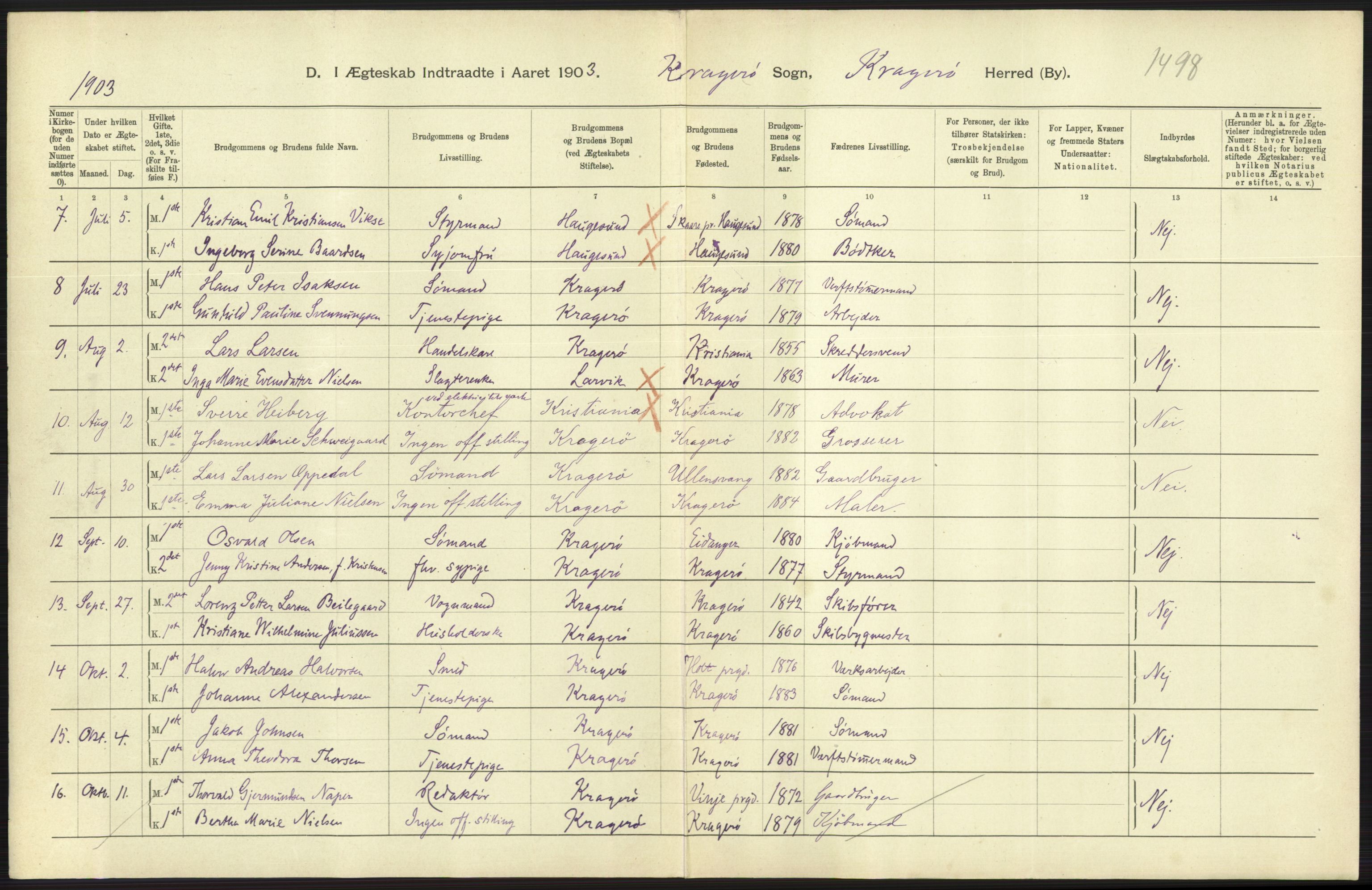 Statistisk sentralbyrå, Sosiodemografiske emner, Befolkning, AV/RA-S-2228/D/Df/Dfa/Dfaa/L0009: Bratsberg amt: Fødte, gifte, døde, 1903, p. 489