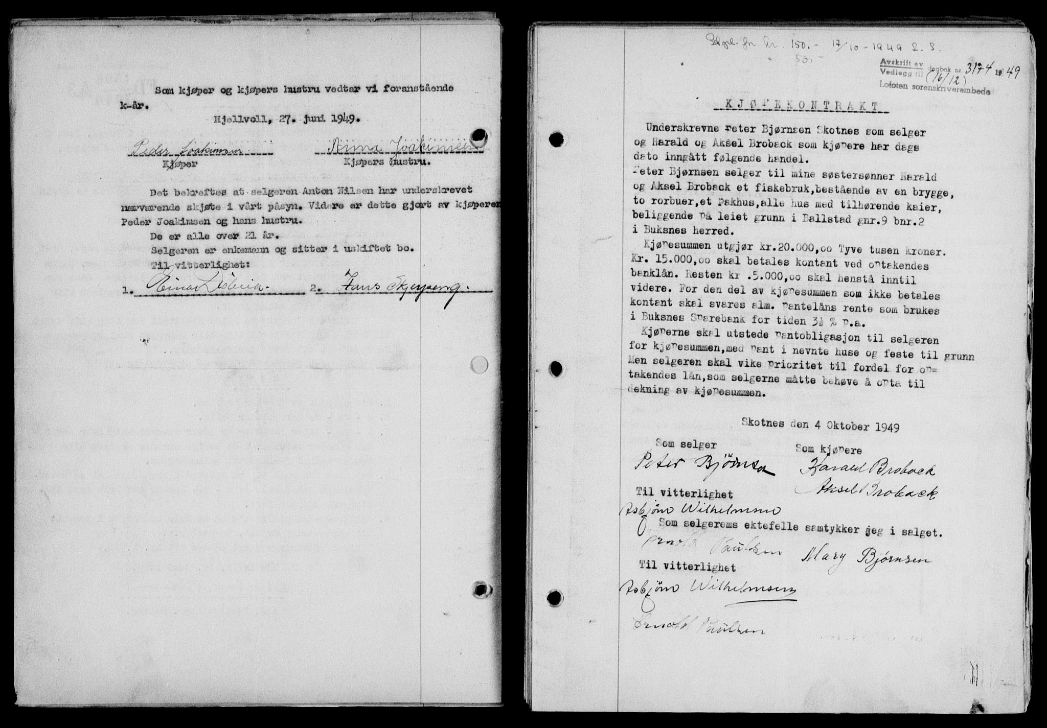 Lofoten sorenskriveri, SAT/A-0017/1/2/2C/L0022a: Mortgage book no. 22a, 1949-1950, Diary no: : 3174/1949