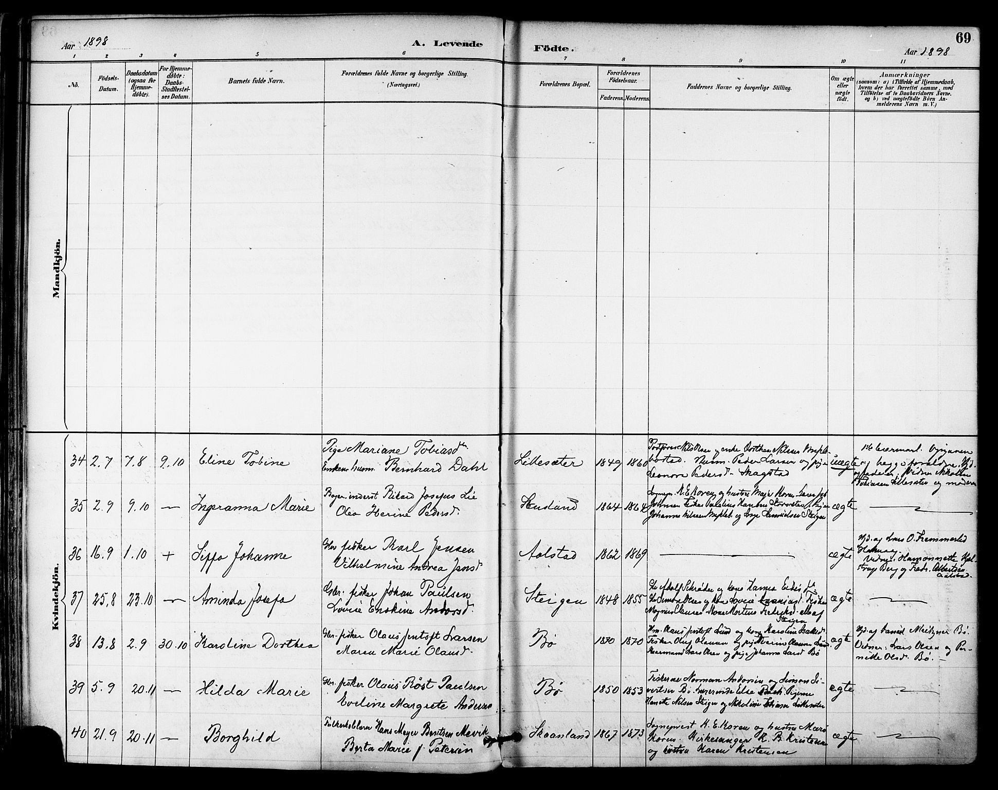 Ministerialprotokoller, klokkerbøker og fødselsregistre - Nordland, SAT/A-1459/855/L0803: Parish register (official) no. 855A11, 1887-1905, p. 69