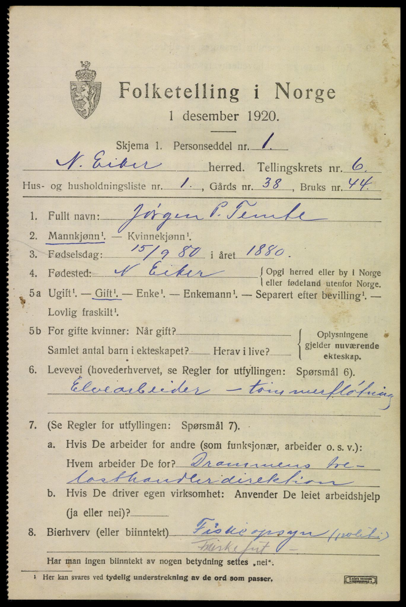 SAKO, 1920 census for Nedre Eiker, 1920, p. 6405