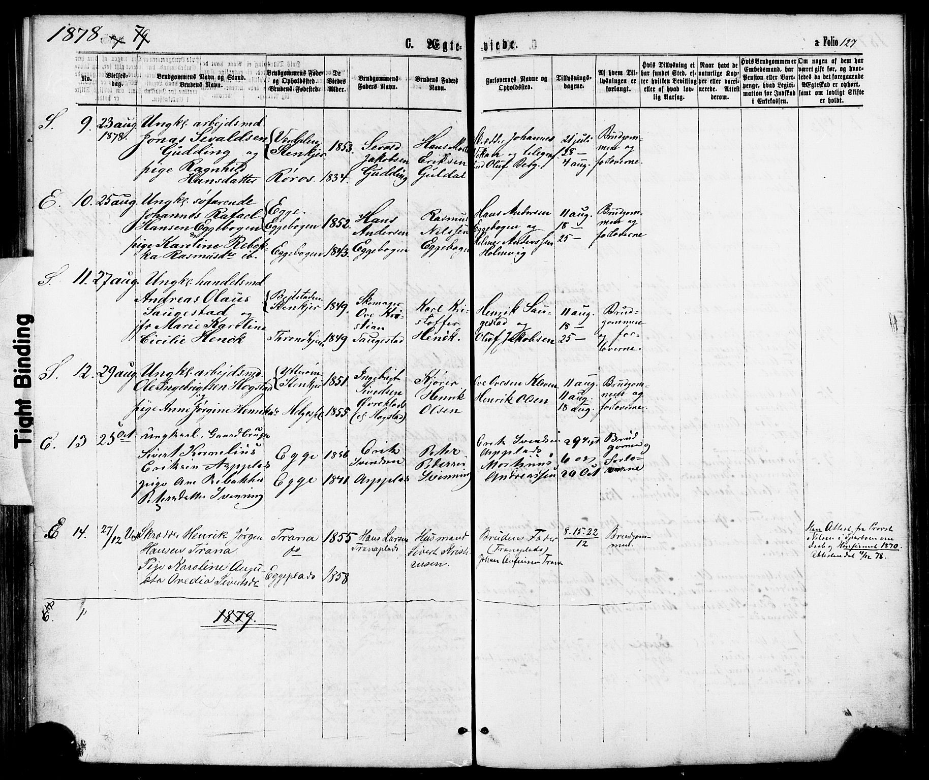 Ministerialprotokoller, klokkerbøker og fødselsregistre - Nord-Trøndelag, SAT/A-1458/739/L0370: Parish register (official) no. 739A02, 1868-1881, p. 127