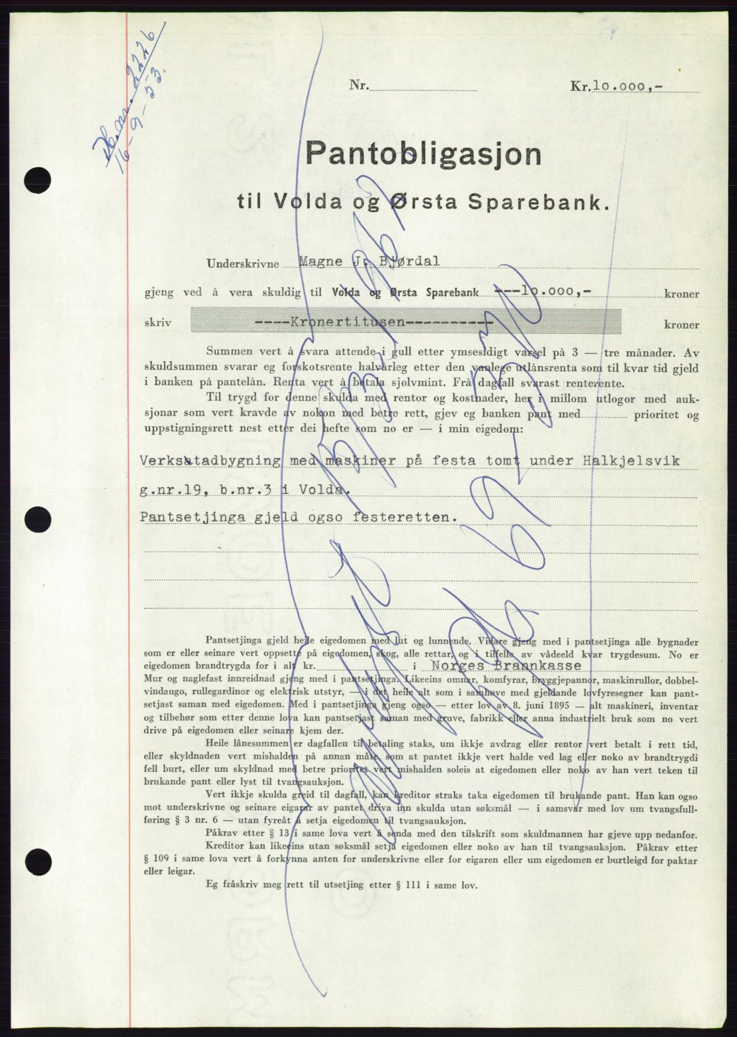 Søre Sunnmøre sorenskriveri, AV/SAT-A-4122/1/2/2C/L0123: Mortgage book no. 11B, 1953-1953, Diary no: : 2226/1953