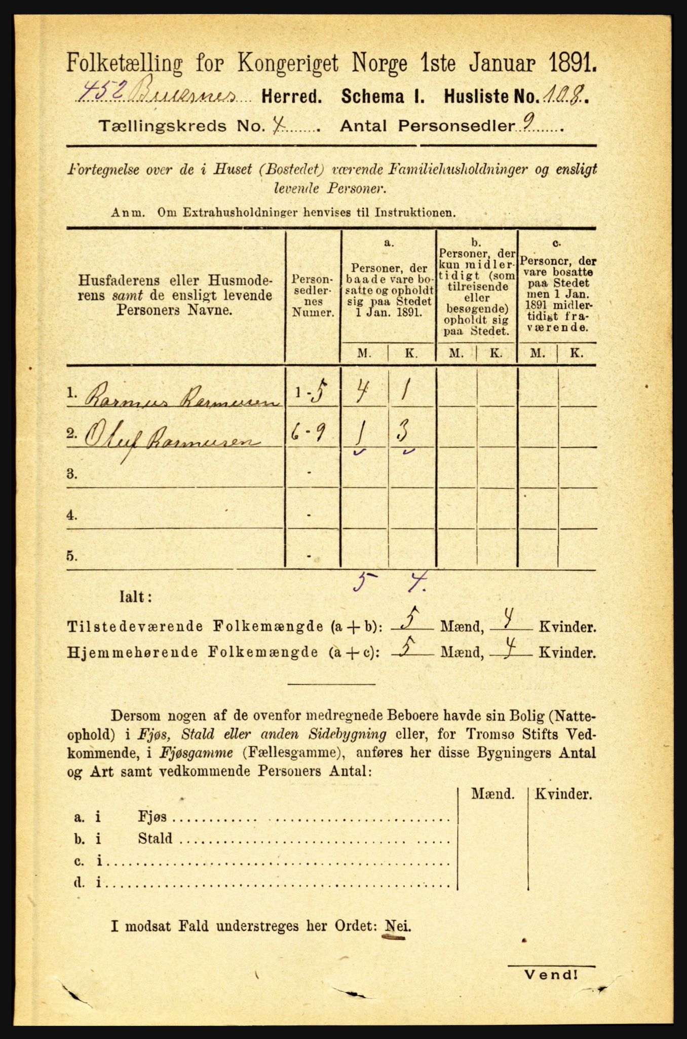 RA, 1891 census for 1860 Buksnes, 1891, p. 3008