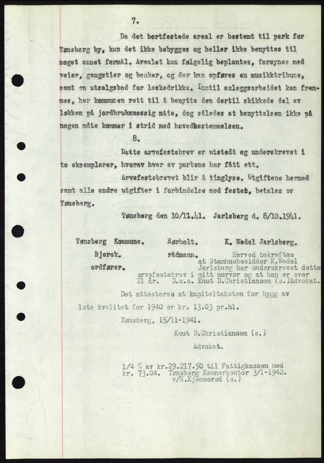 Tønsberg sorenskriveri, AV/SAKO-A-130/G/Ga/Gaa/L0011: Mortgage book no. A11, 1941-1942, Diary no: : 26/1942