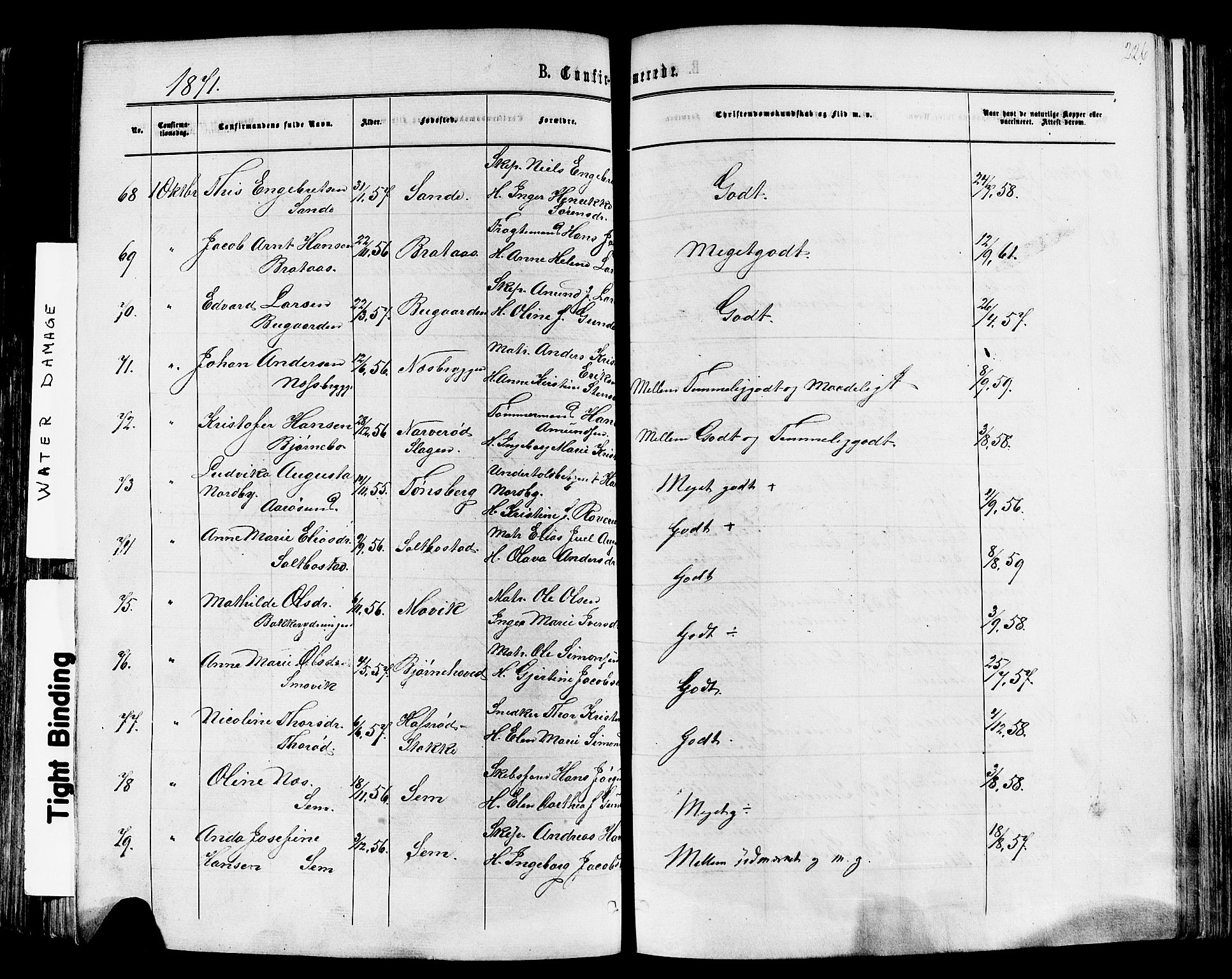 Nøtterøy kirkebøker, AV/SAKO-A-354/F/Fa/L0007: Parish register (official) no. I 7, 1865-1877, p. 226