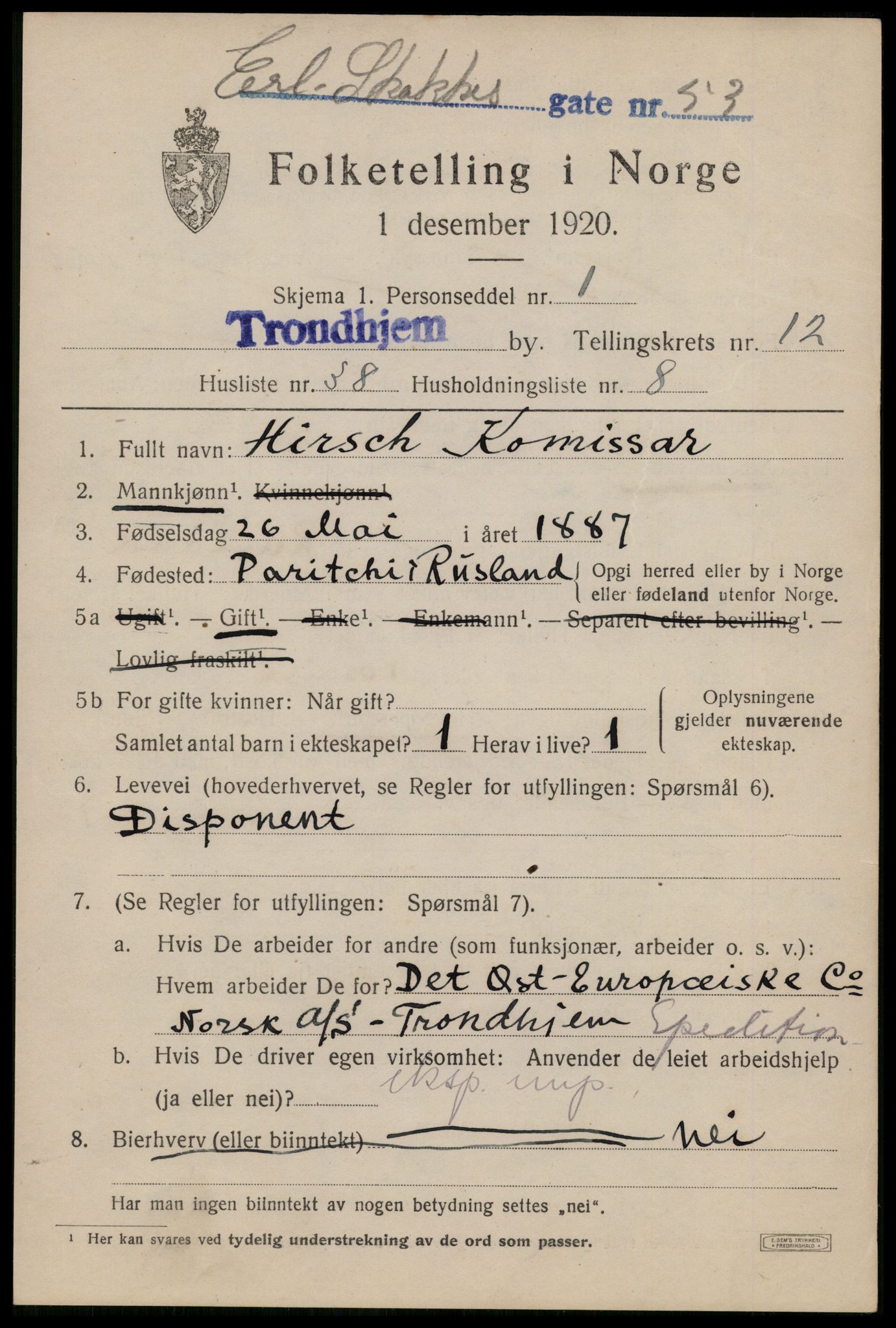 SAT, 1920 census for Trondheim, 1920, p. 48840