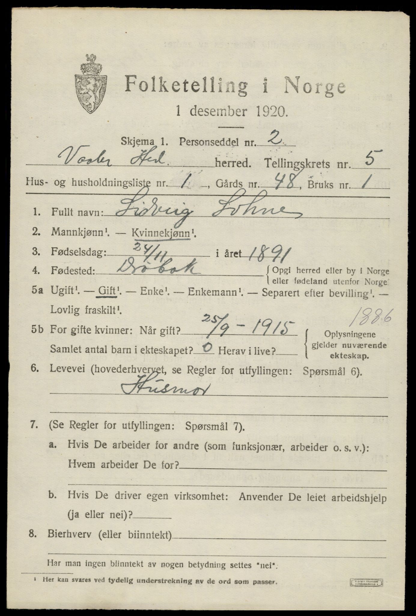 SAH, 1920 census for Våler (Hedmark), 1920, p. 5509