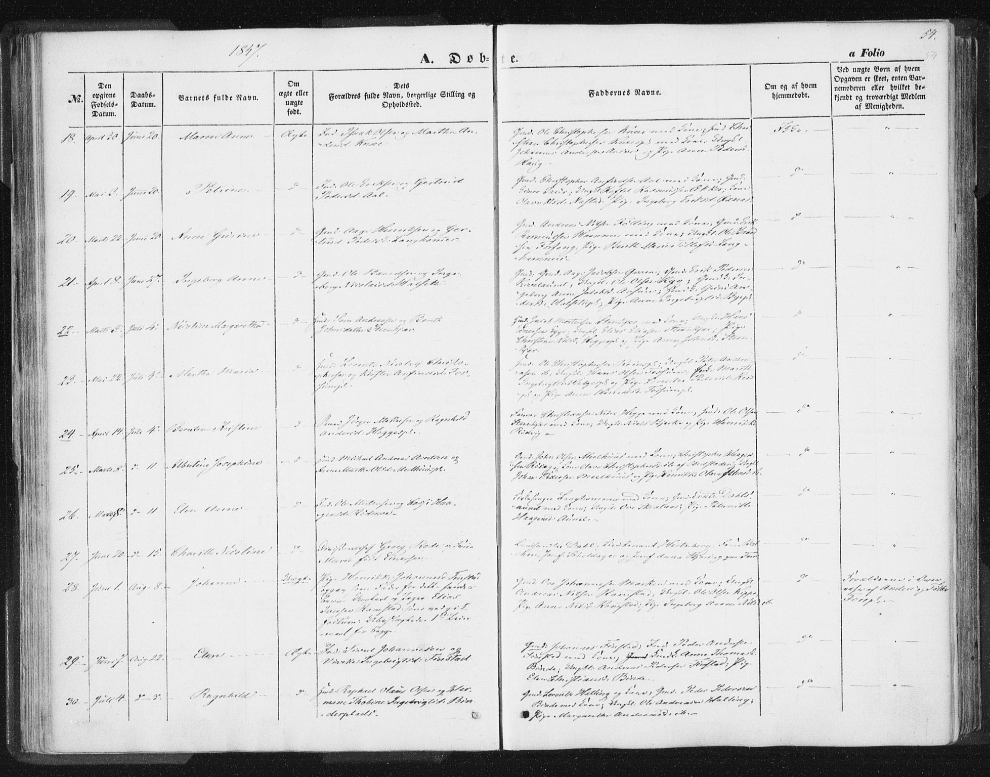 Ministerialprotokoller, klokkerbøker og fødselsregistre - Nord-Trøndelag, SAT/A-1458/746/L0446: Parish register (official) no. 746A05, 1846-1859, p. 54