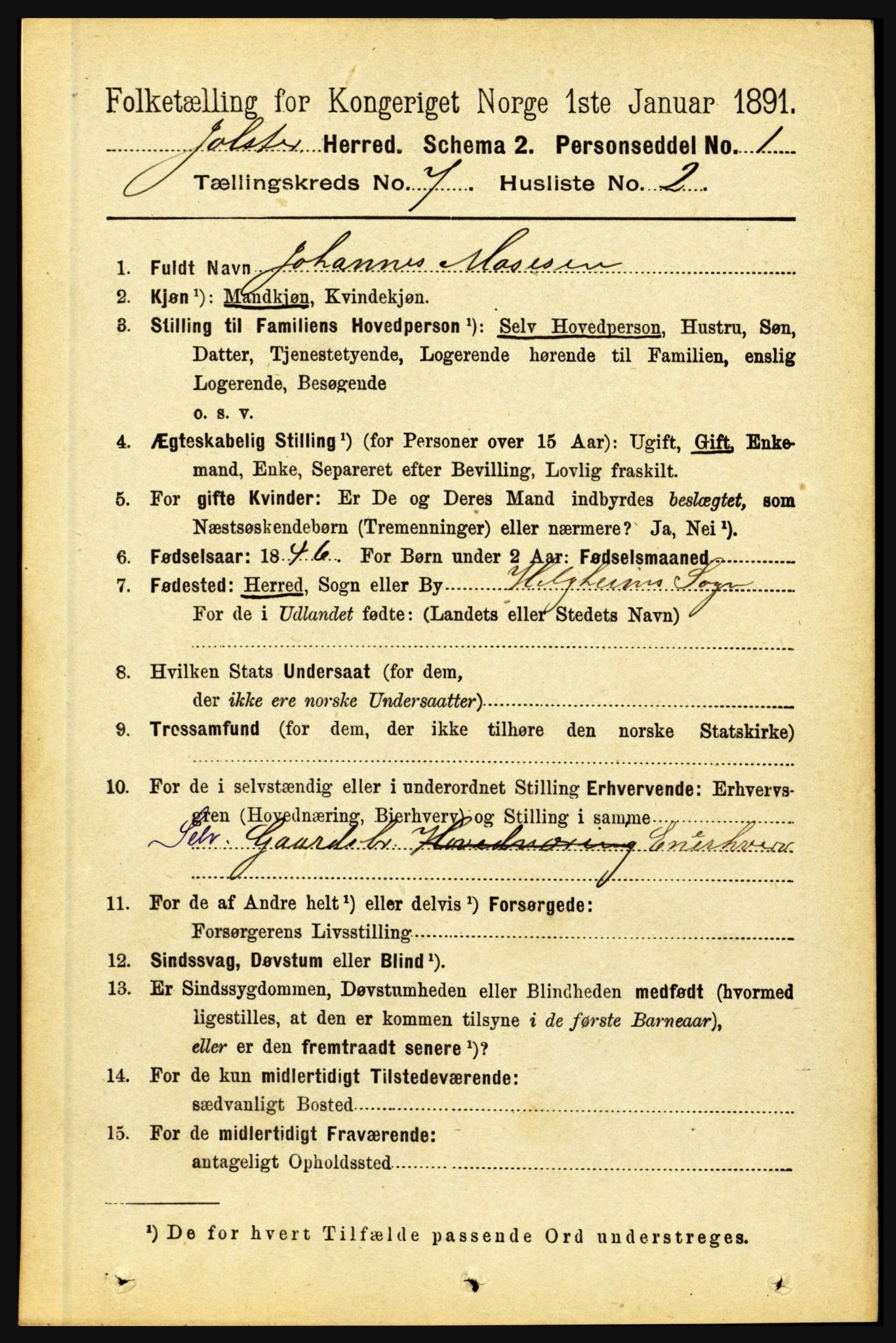 RA, 1891 census for 1431 Jølster, 1891, p. 2464