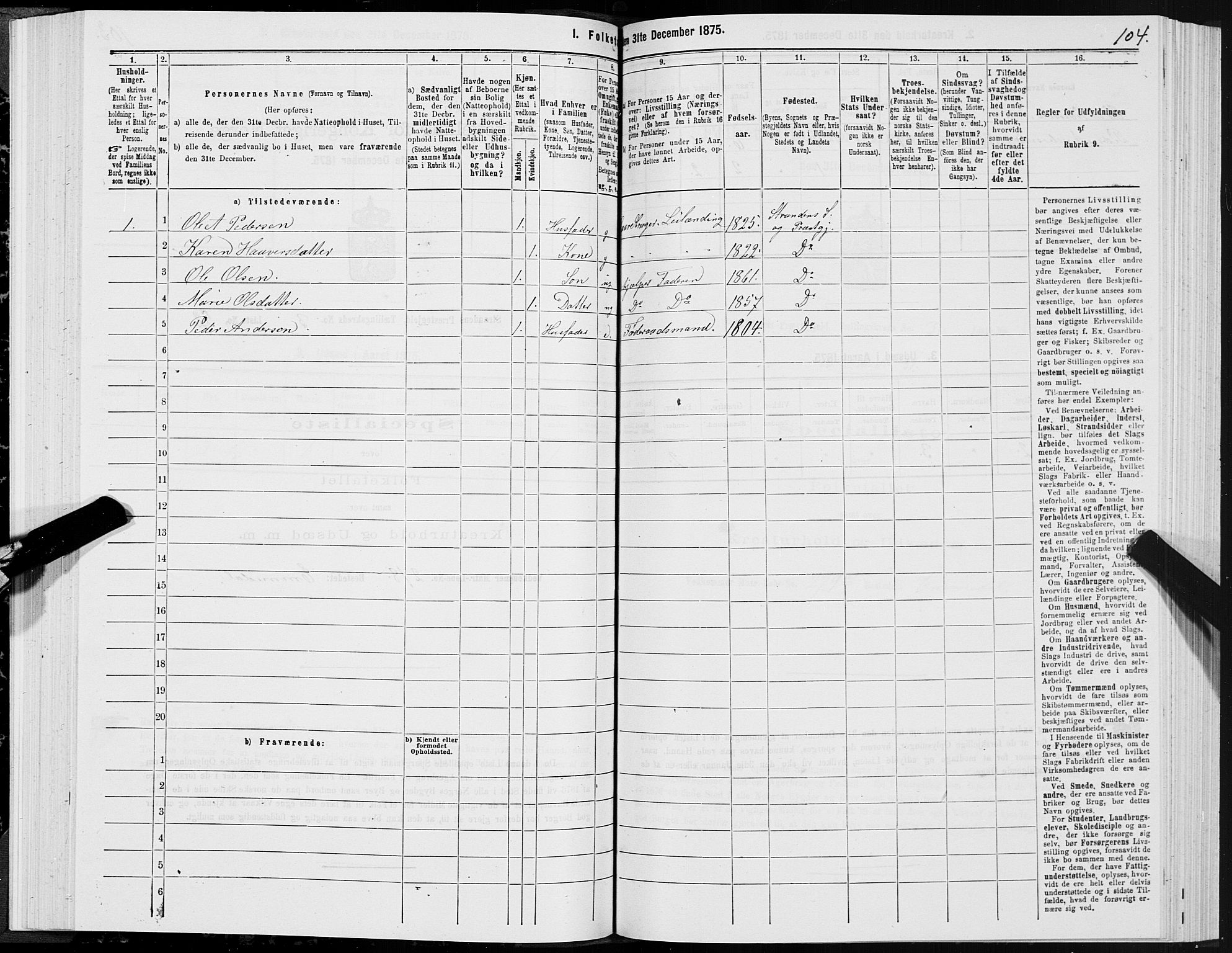 SAT, 1875 census for 1525P Stranda, 1875, p. 2104