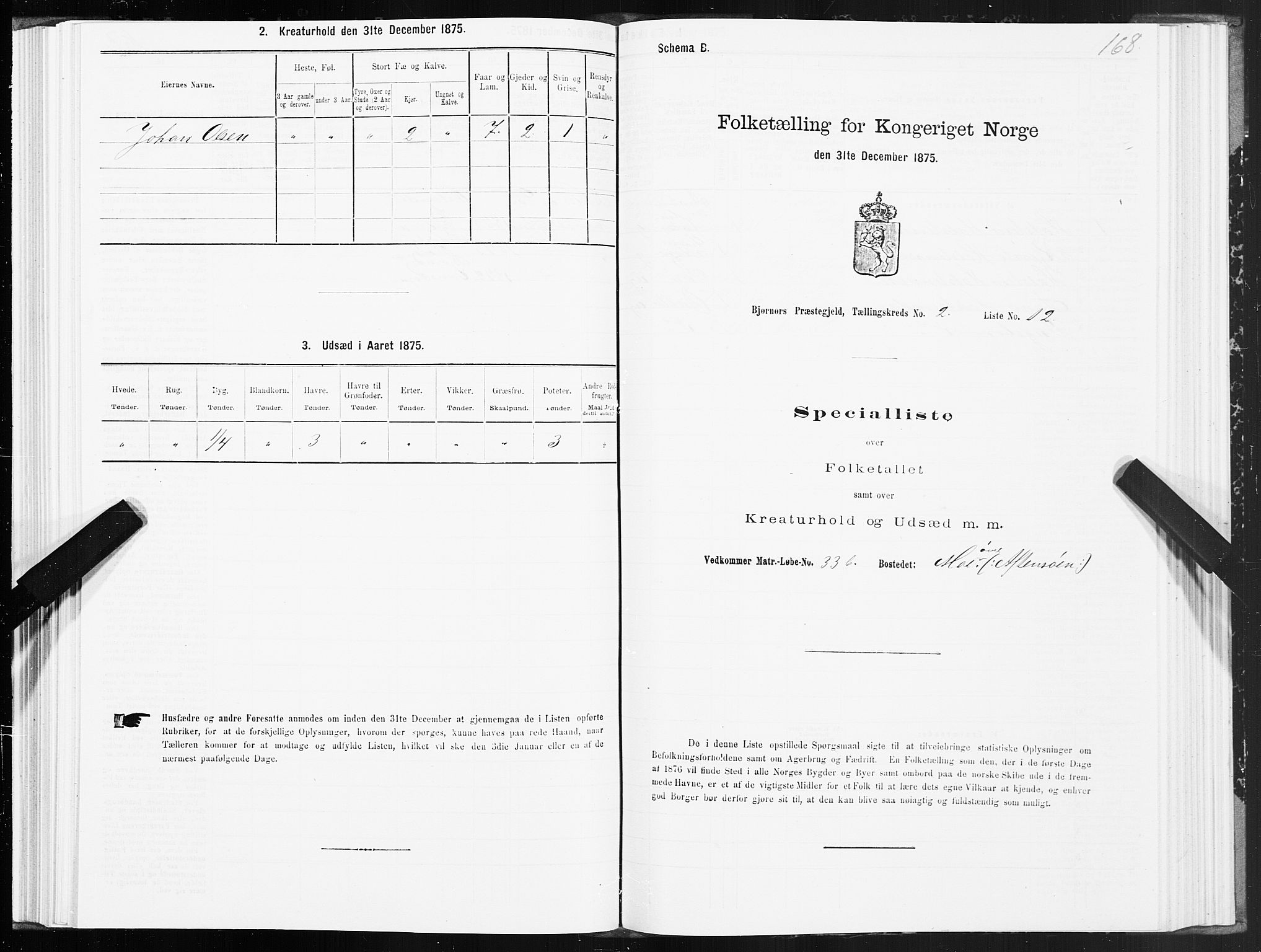 SAT, 1875 census for 1632P Bjørnør, 1875, p. 1168