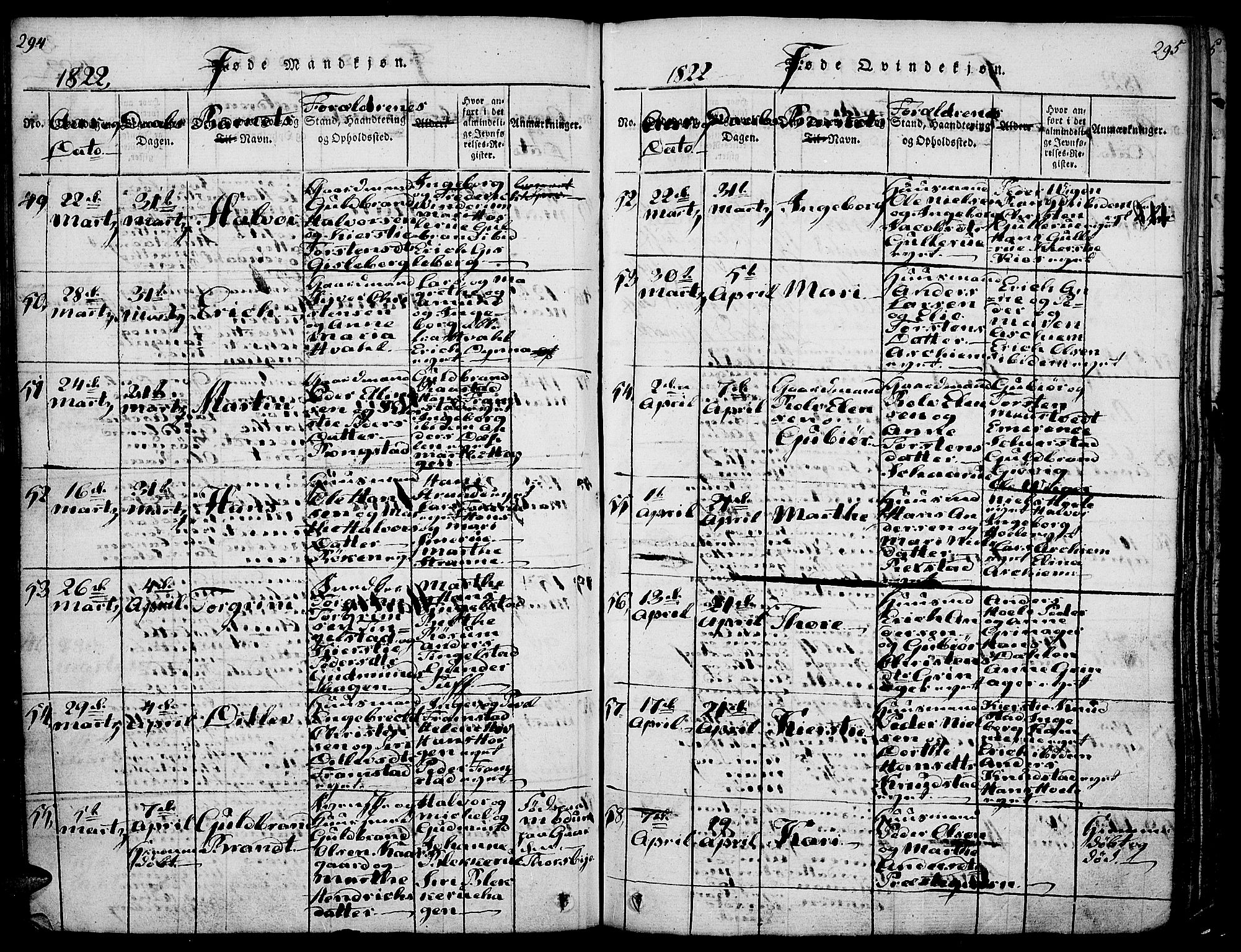 Gran prestekontor, AV/SAH-PREST-112/H/Ha/Haa/L0009: Parish register (official) no. 9, 1815-1824, p. 294-295