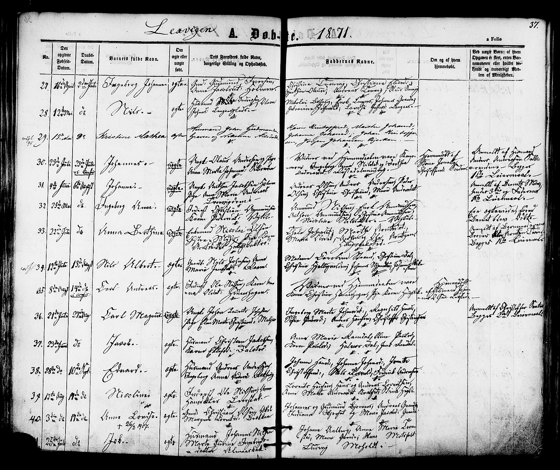 Ministerialprotokoller, klokkerbøker og fødselsregistre - Nord-Trøndelag, AV/SAT-A-1458/701/L0009: Parish register (official) no. 701A09 /1, 1864-1882, p. 37