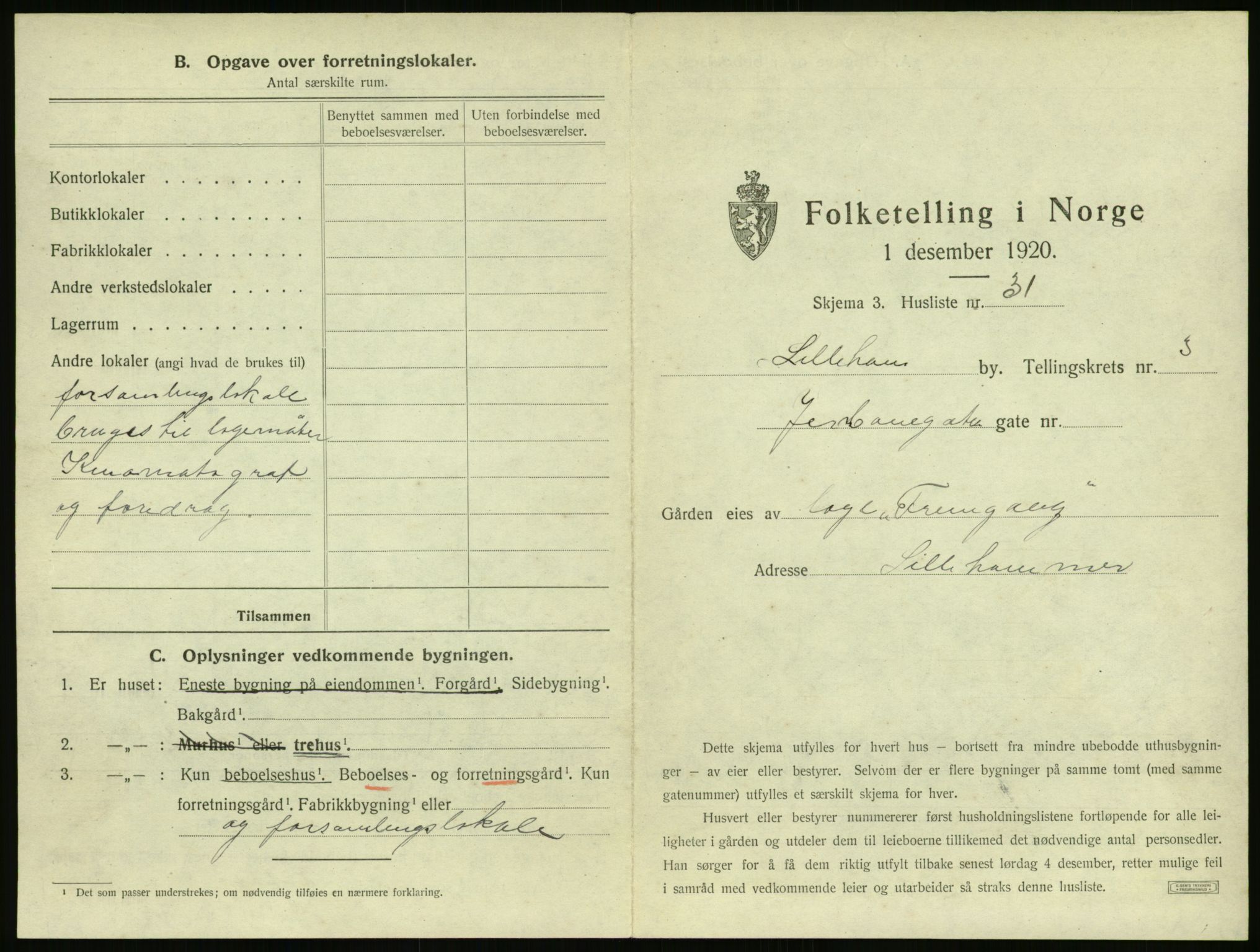 SAH, 1920 census for Lillehammer, 1920, p. 366