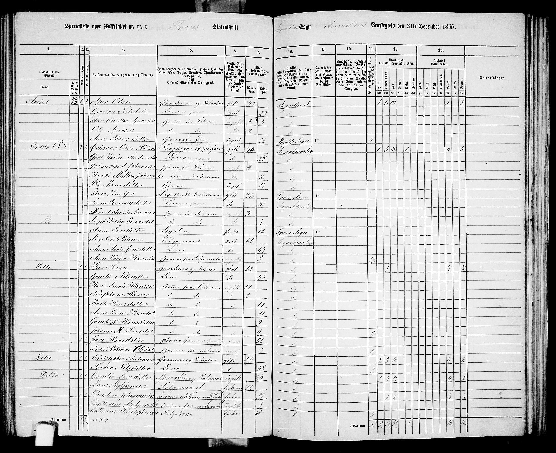 RA, 1865 census for Avaldsnes, 1865, p. 188