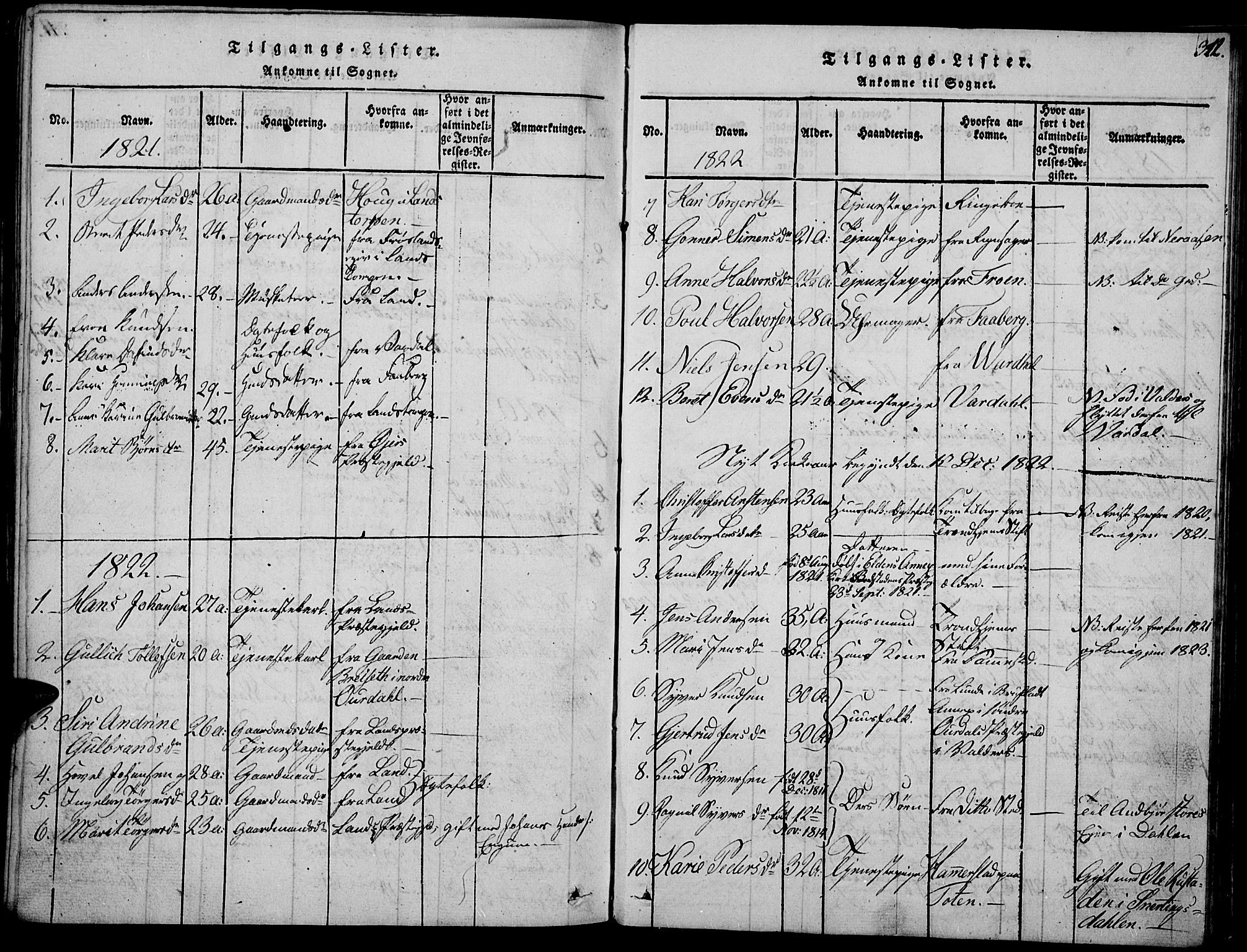 Biri prestekontor, SAH/PREST-096/H/Ha/Haa/L0003: Parish register (official) no. 3, 1814-1828, p. 312