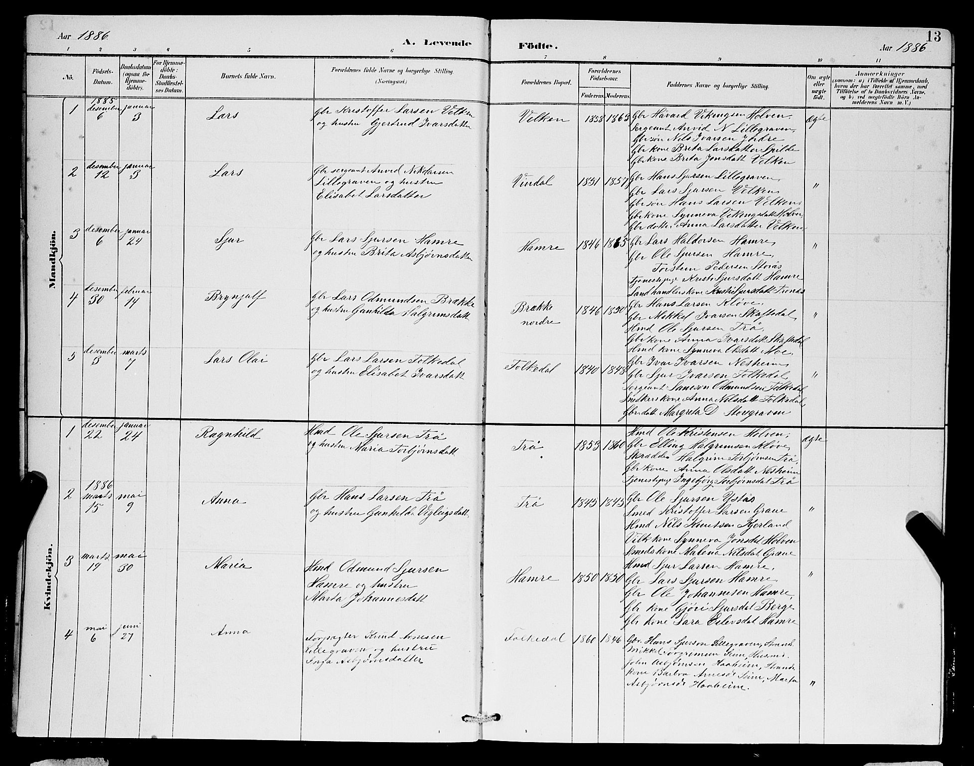 Ulvik sokneprestembete, SAB/A-78801/H/Hab: Parish register (copy) no. B 3, 1884-1901, p. 13