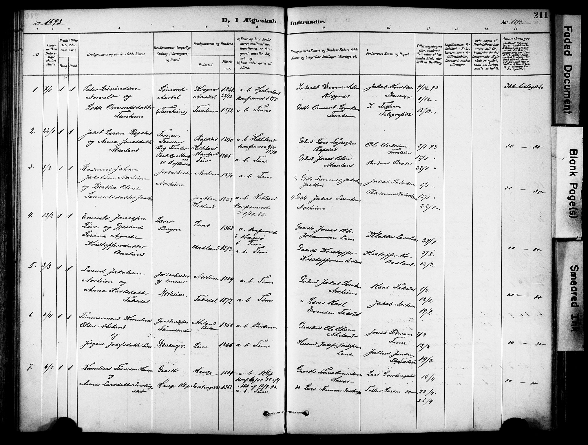 Lye sokneprestkontor, SAST/A-101794/001/30BA/L0011: Parish register (official) no. A 9, 1893-1903, p. 211