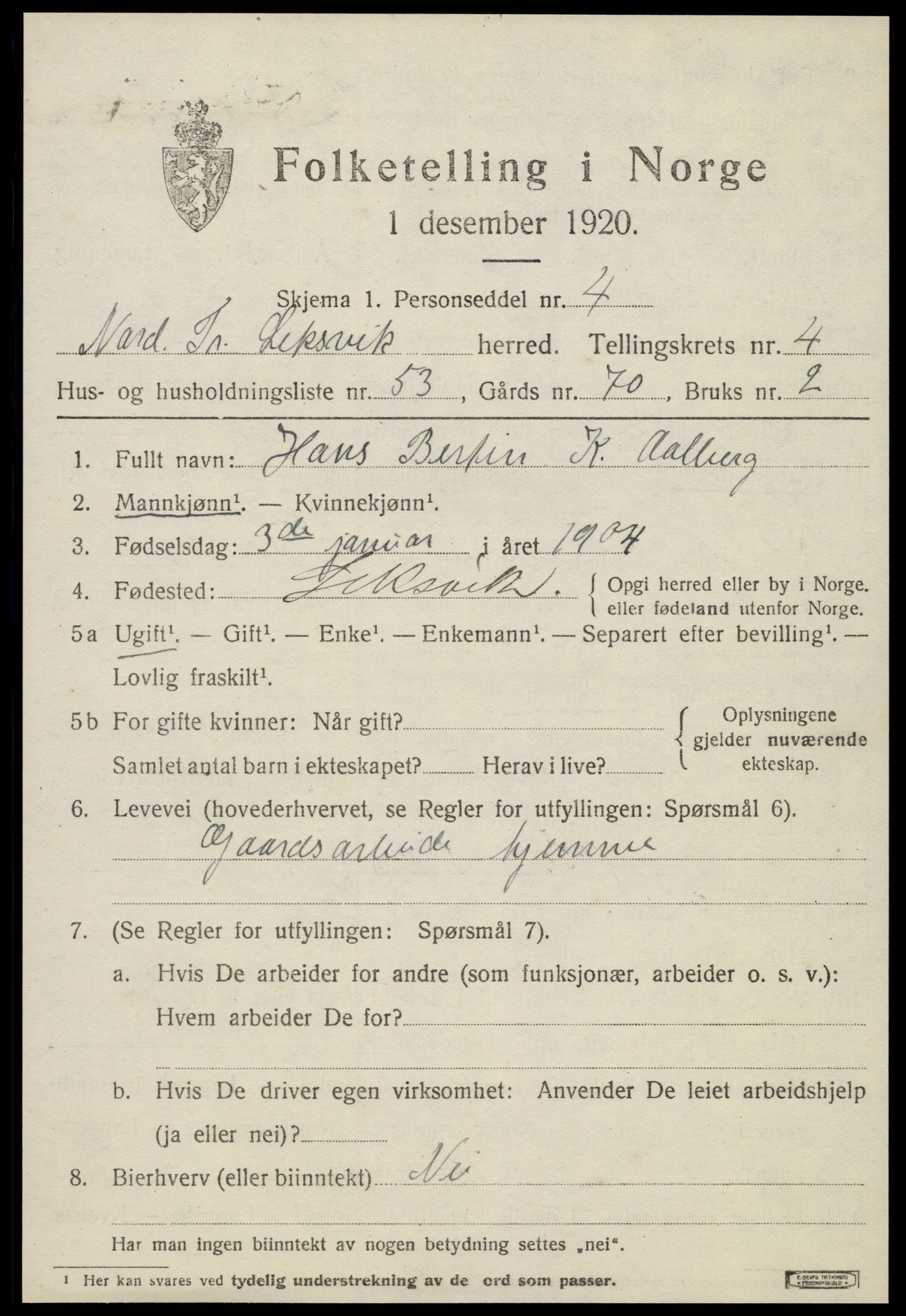 SAT, 1920 census for Leksvik, 1920, p. 4194