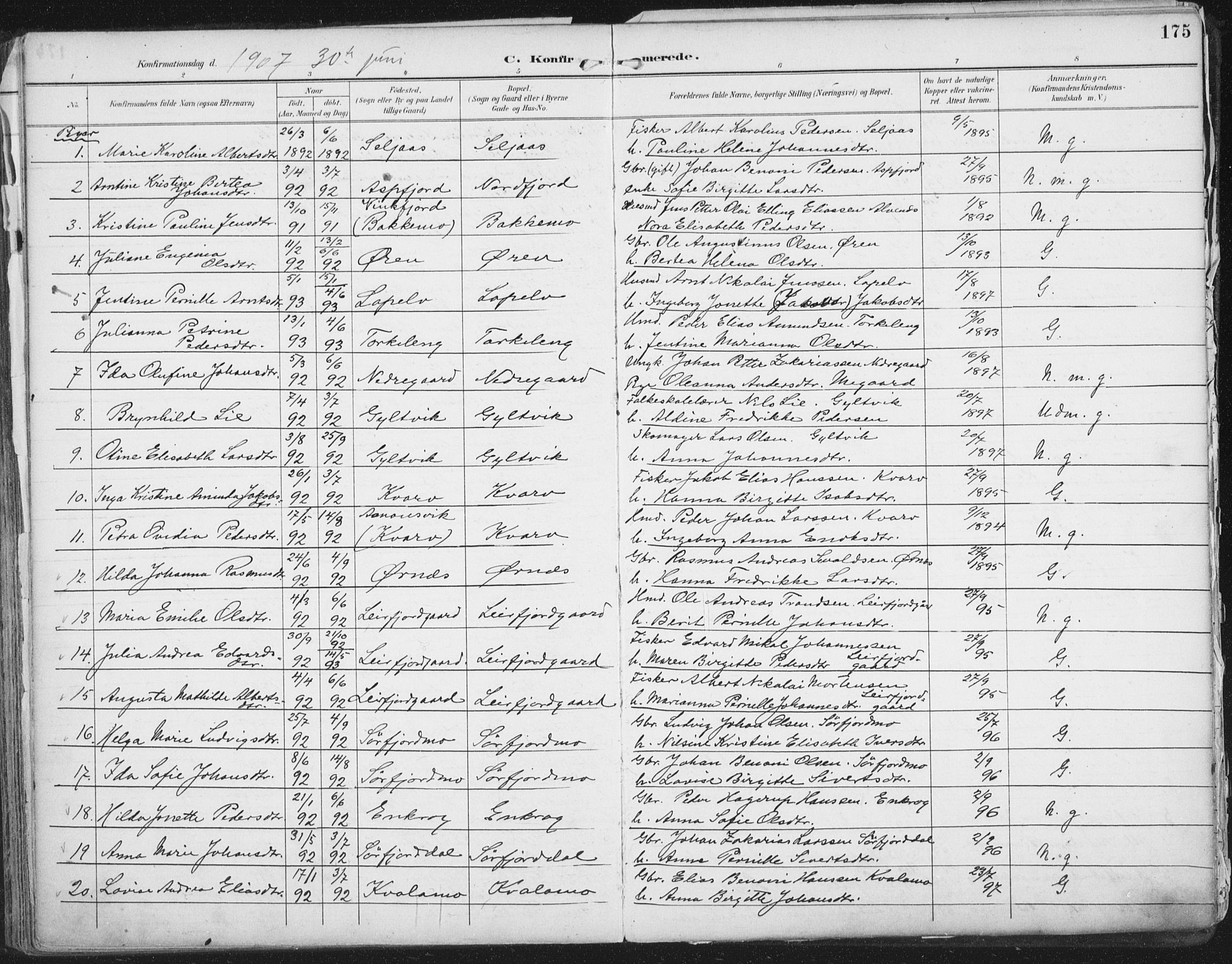 Ministerialprotokoller, klokkerbøker og fødselsregistre - Nordland, SAT/A-1459/854/L0779: Parish register (official) no. 854A02, 1892-1909, p. 175