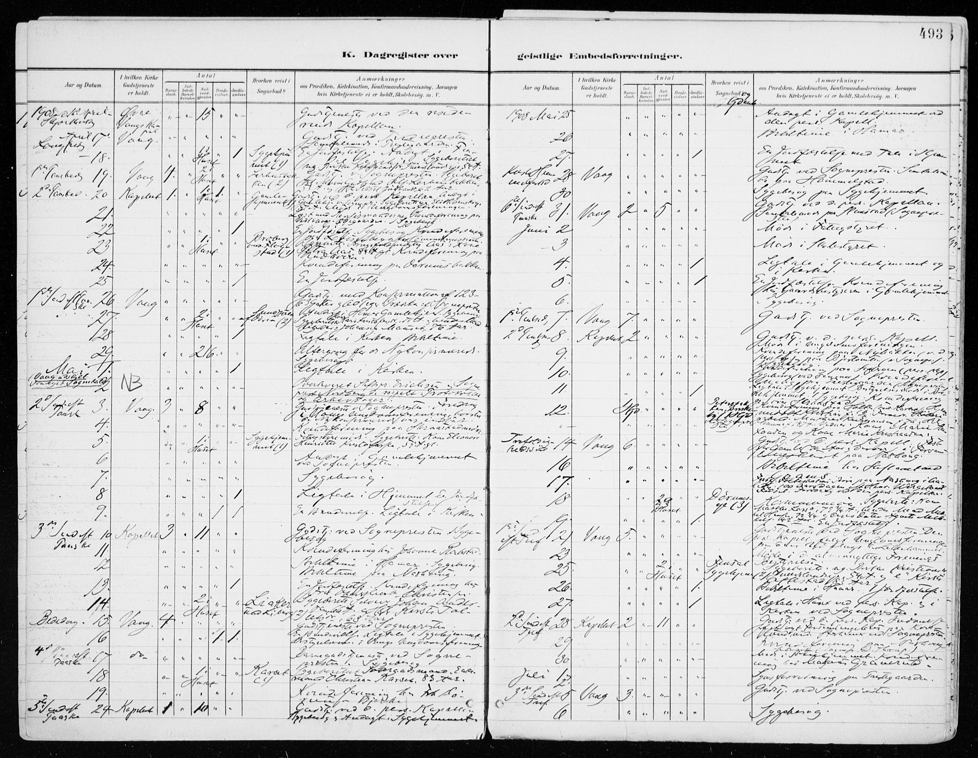 Vang prestekontor, Hedmark, AV/SAH-PREST-008/H/Ha/Haa/L0021: Parish register (official) no. 21, 1902-1917, p. 493