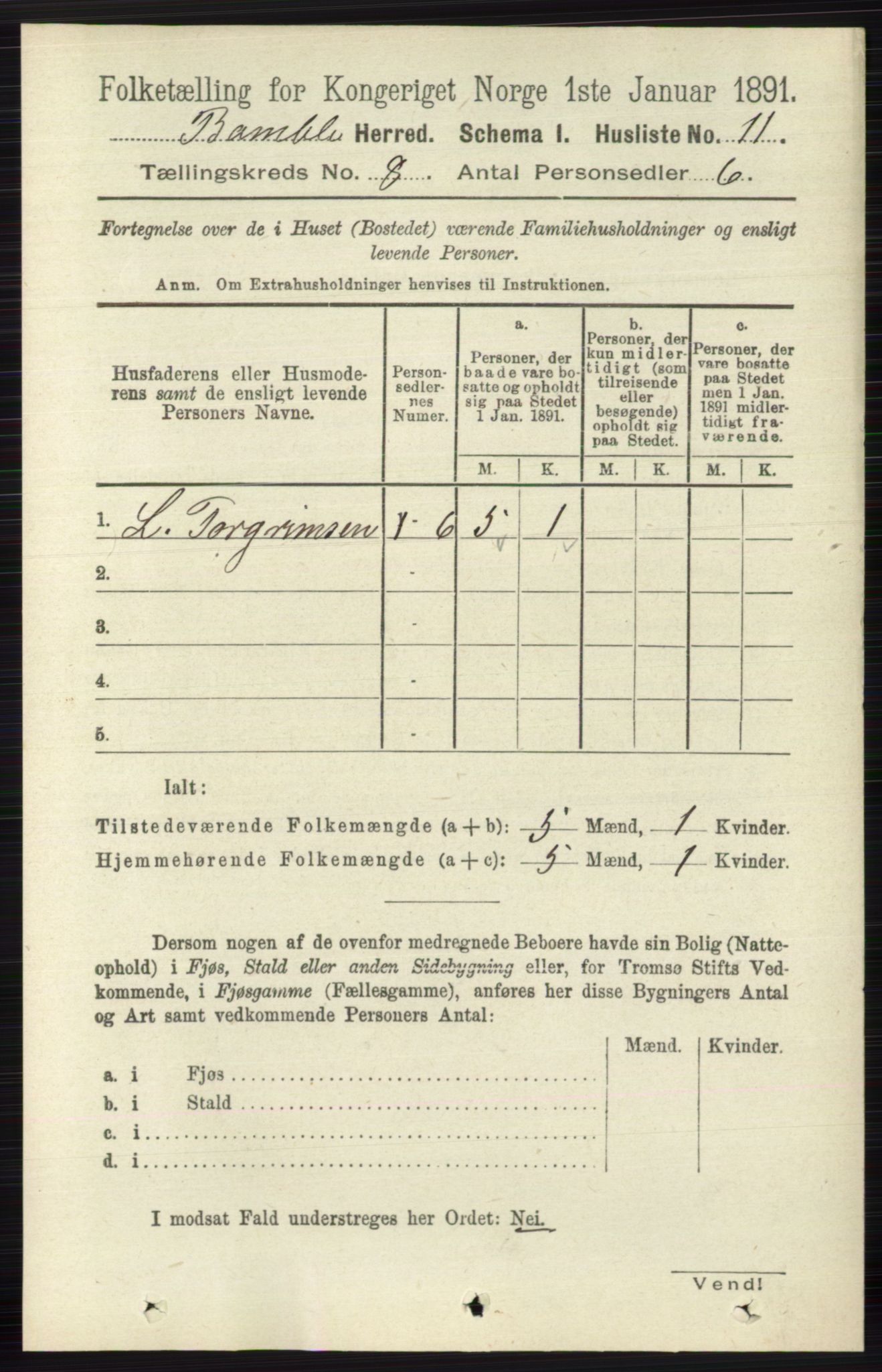 RA, 1891 census for 0814 Bamble, 1891, p. 3425