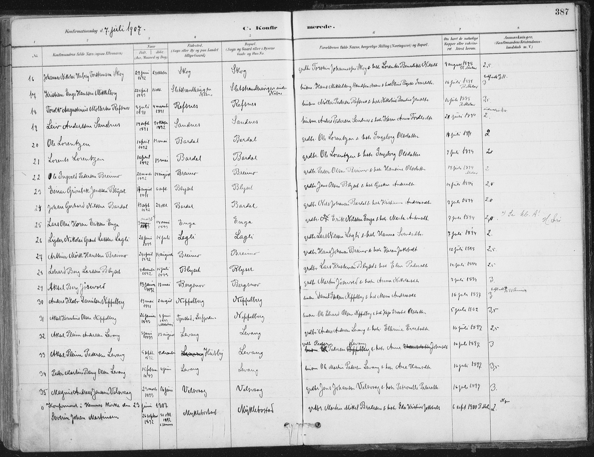 Ministerialprotokoller, klokkerbøker og fødselsregistre - Nordland, AV/SAT-A-1459/838/L0552: Parish register (official) no. 838A10, 1880-1910, p. 387