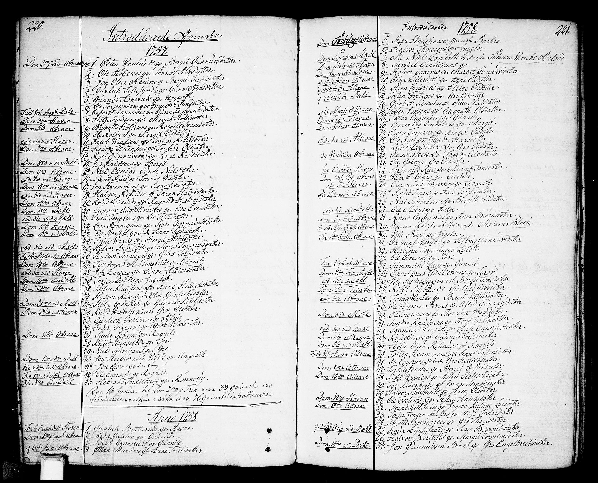 Tinn kirkebøker, AV/SAKO-A-308/F/Fa/L0002: Parish register (official) no. I 2, 1757-1810, p. 220-221