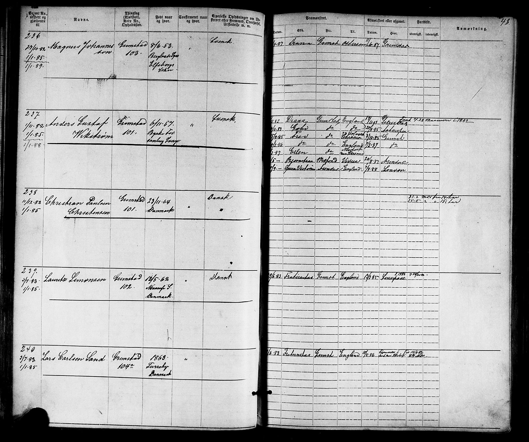 Grimstad mønstringskrets, SAK/2031-0013/F/Fa/L0005: Annotasjonsrulle nr 1-1910 med register, V-18, 1870-1892, p. 71