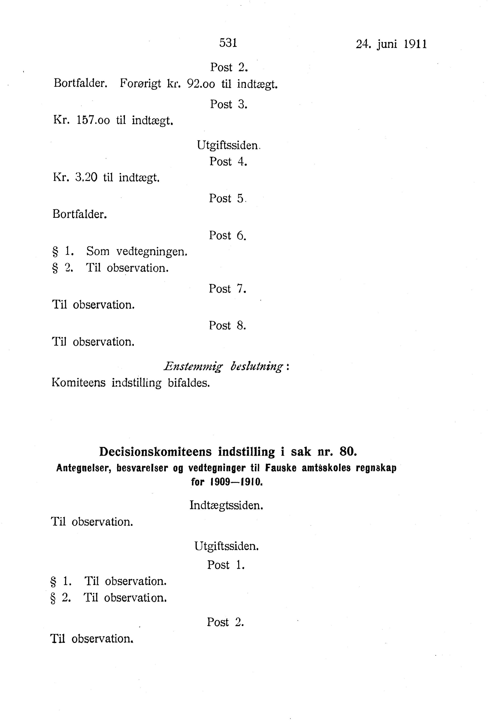 Nordland Fylkeskommune. Fylkestinget, AIN/NFK-17/176/A/Ac/L0034: Fylkestingsforhandlinger 1911, 1911