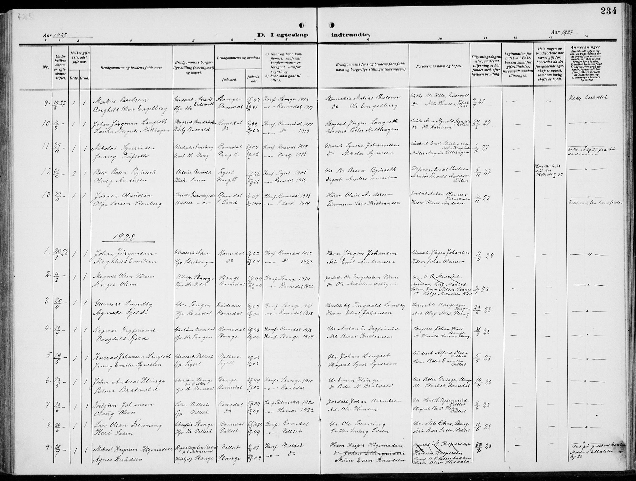 Romedal prestekontor, SAH/PREST-004/L/L0014: Parish register (copy) no. 14, 1915-1939, p. 234