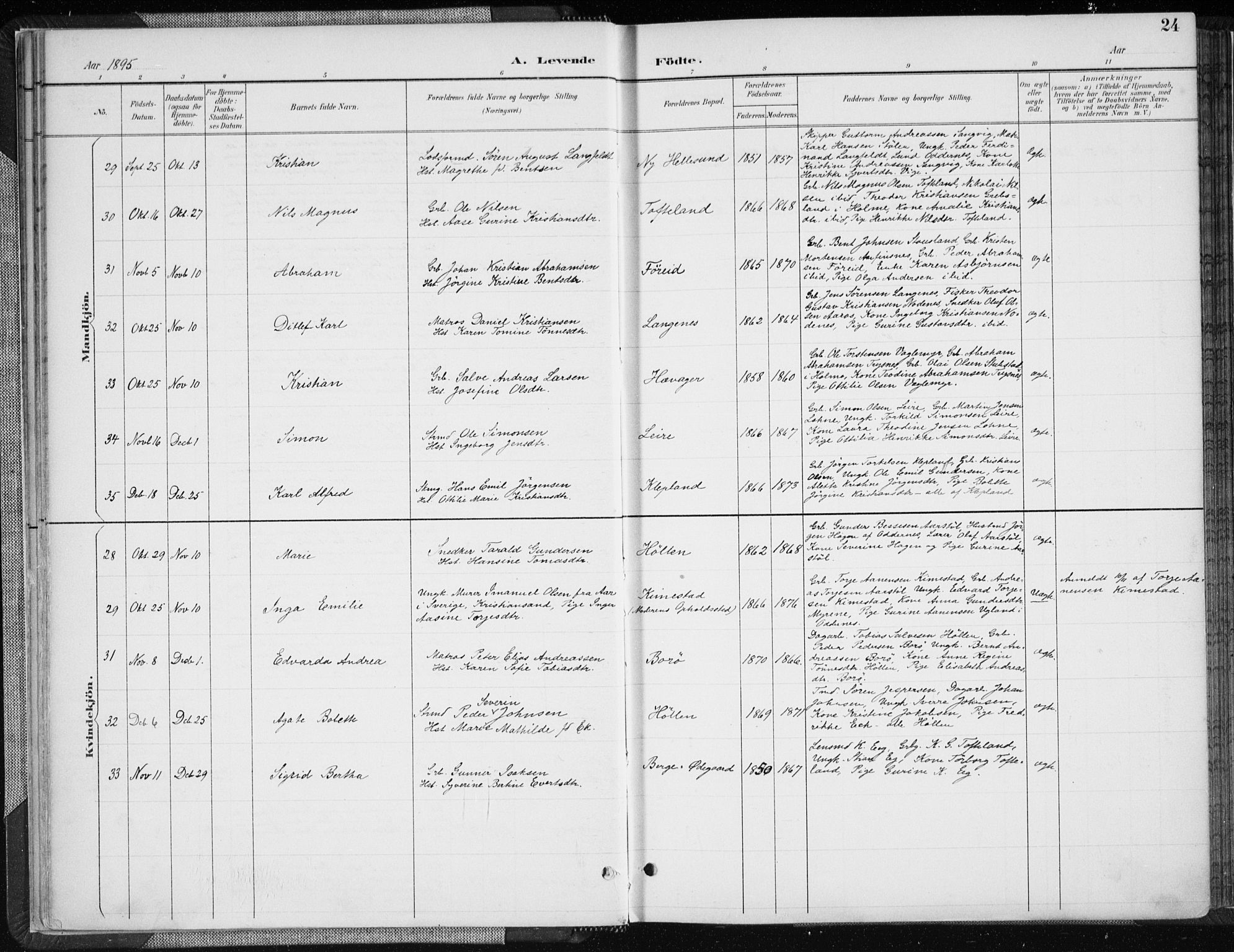 Søgne sokneprestkontor, SAK/1111-0037/F/Fa/Fab/L0013: Parish register (official) no. A 13, 1892-1911, p. 24