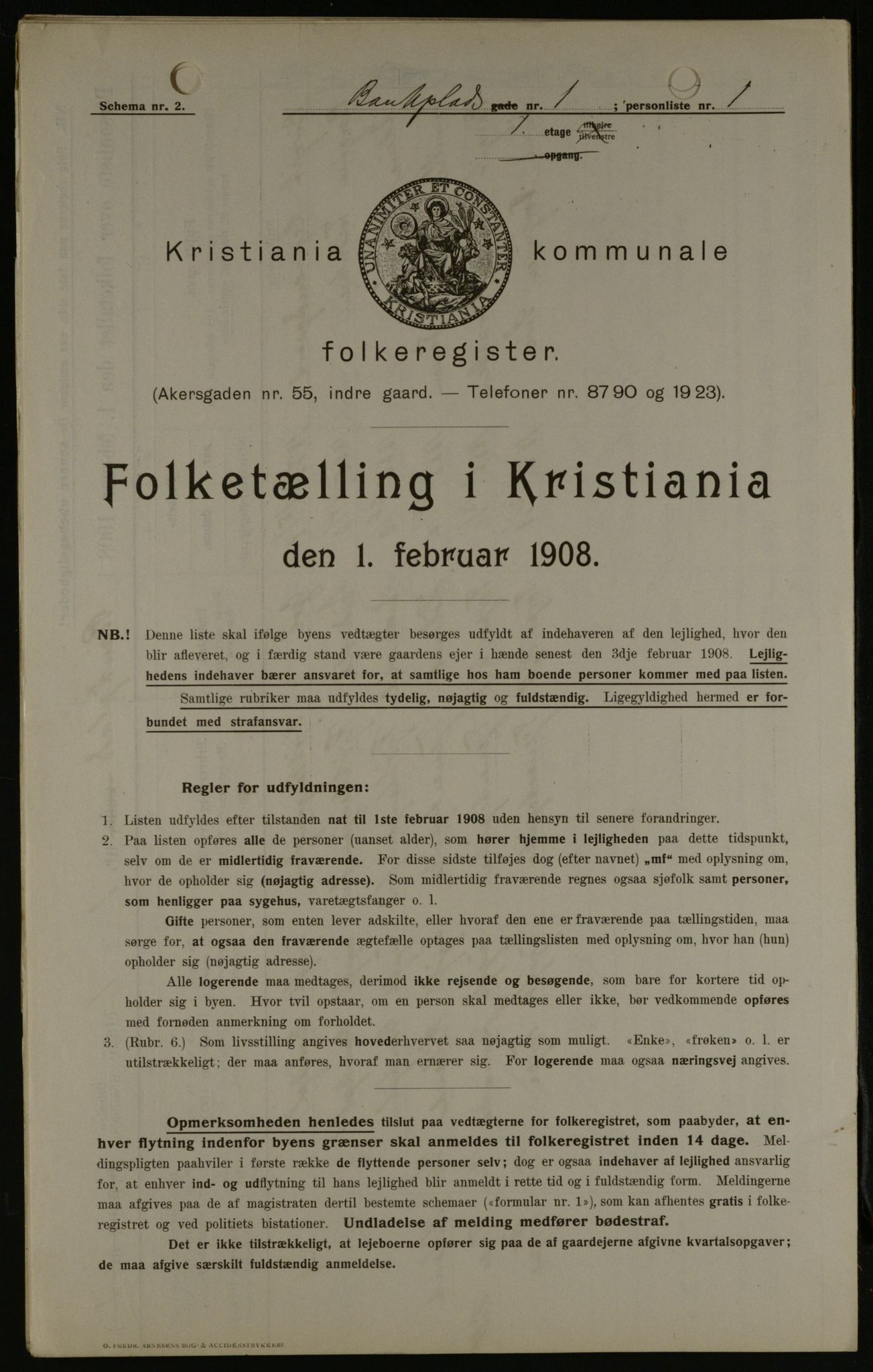 OBA, Municipal Census 1908 for Kristiania, 1908, p. 3325