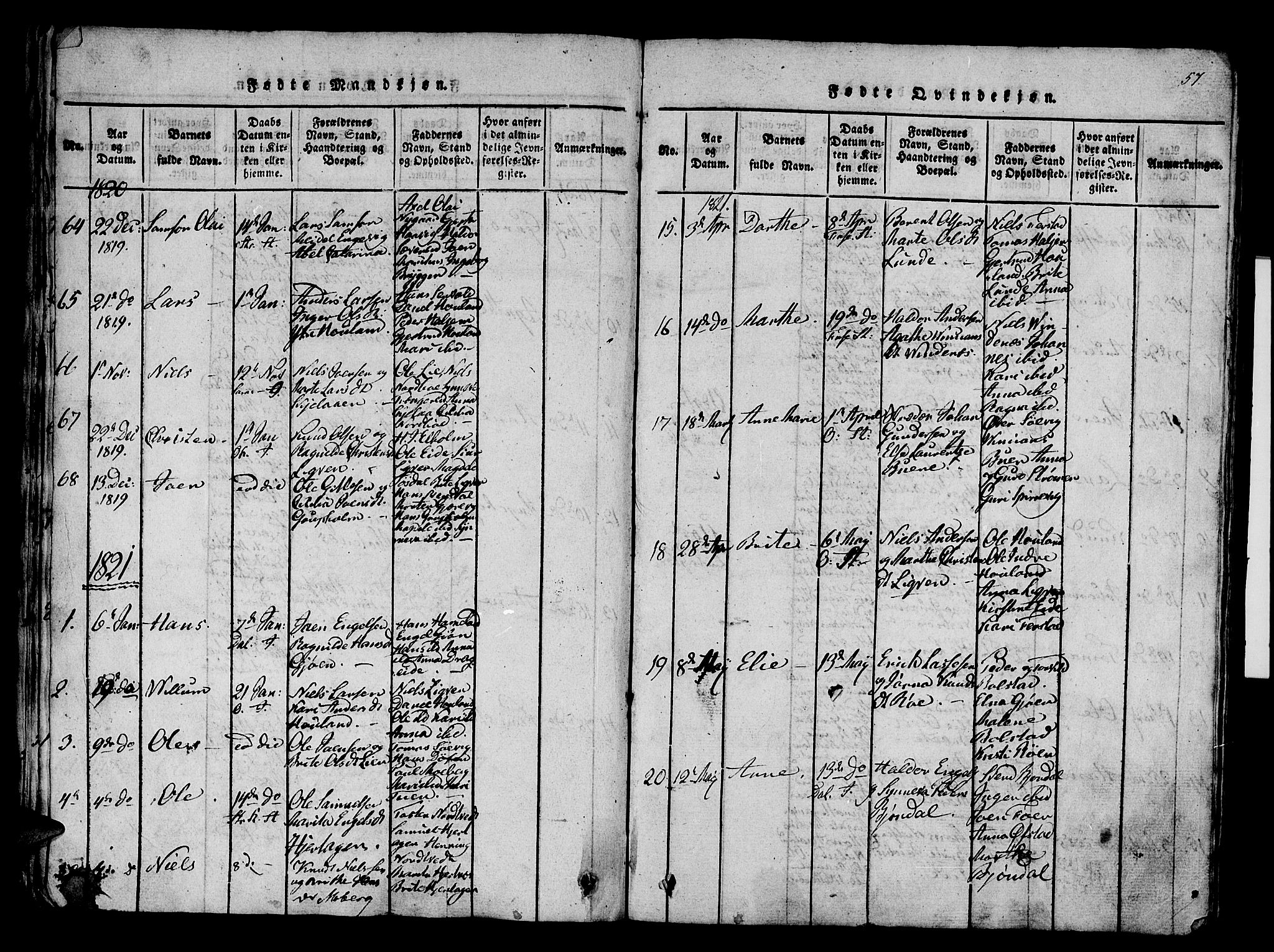 Os sokneprestembete, SAB/A-99929: Parish register (official) no. A 12, 1816-1825, p. 57