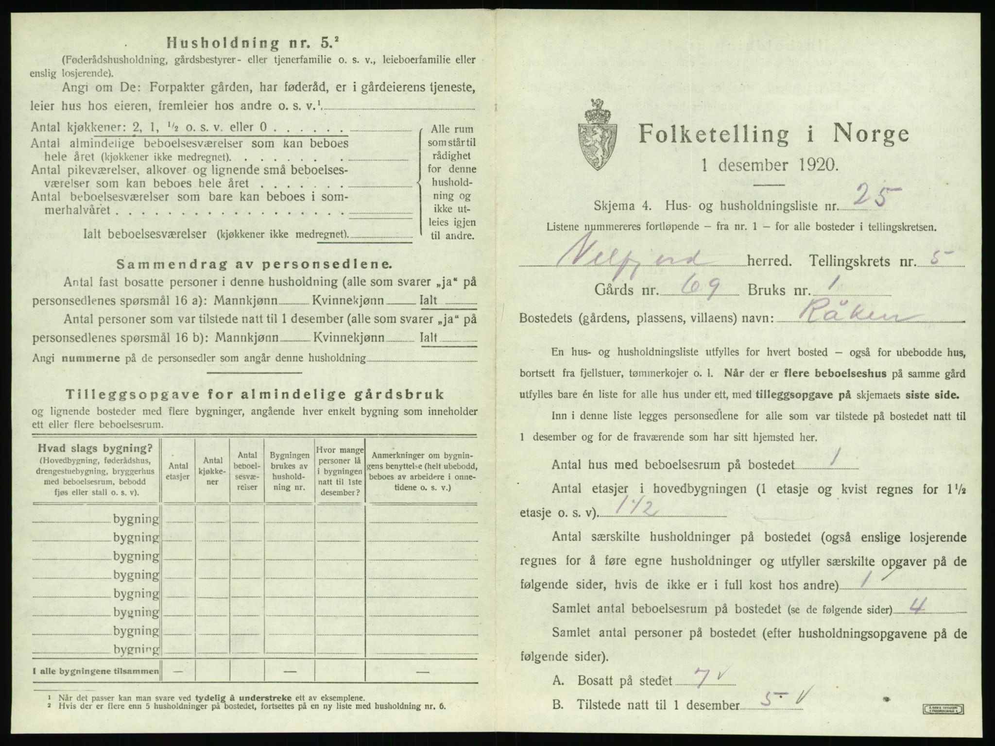 SAT, 1920 census for Velfjord, 1920, p. 519