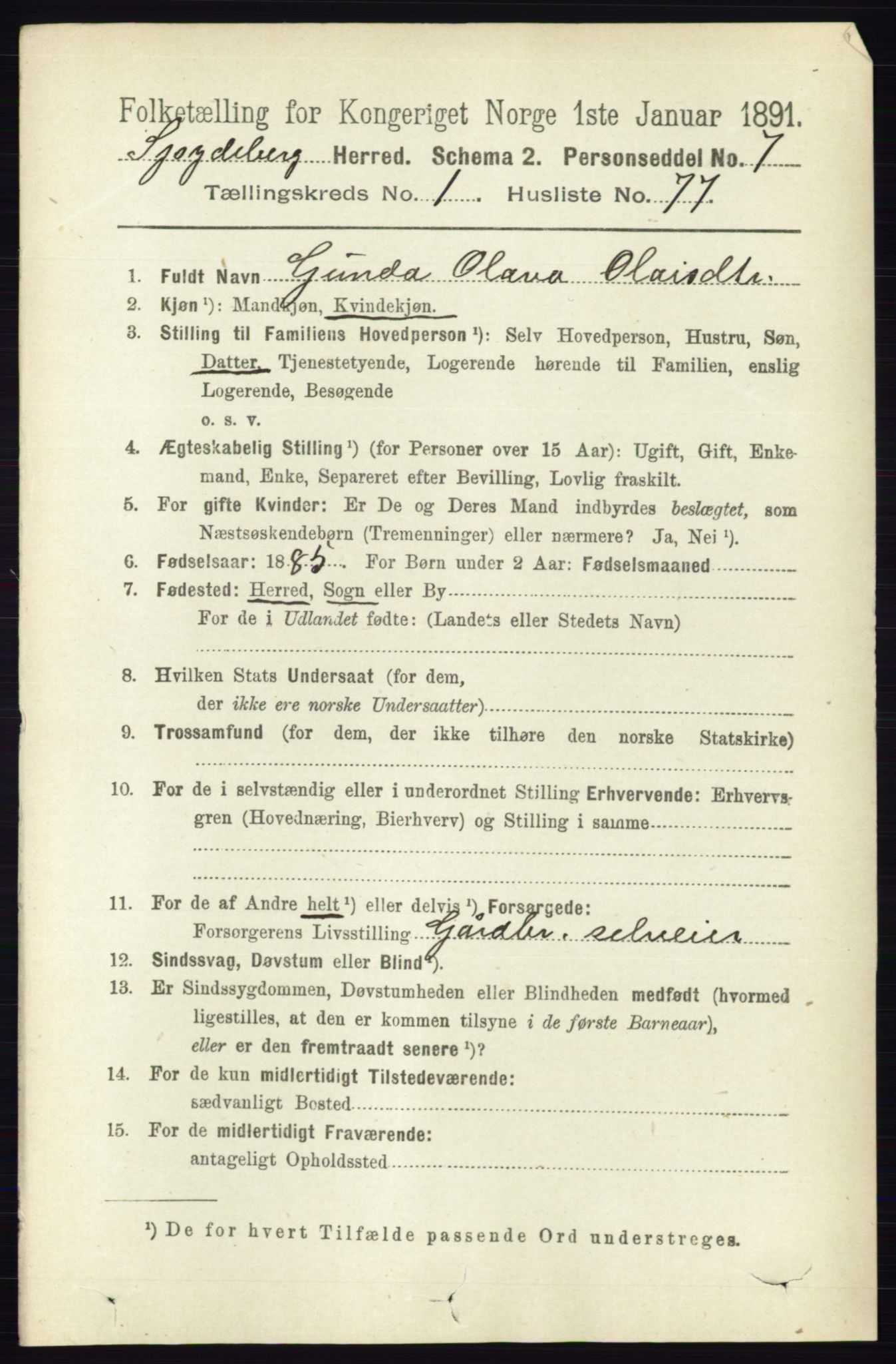 RA, 1891 census for 0123 Spydeberg, 1891, p. 596