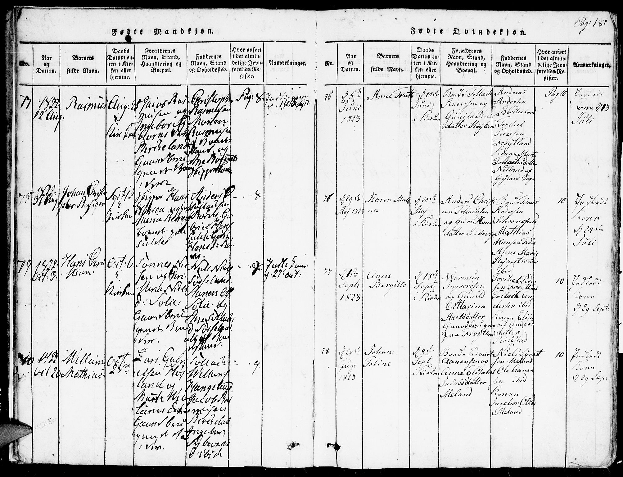 Kvinesdal sokneprestkontor, SAK/1111-0026/F/Fa/Faa/L0001: Parish register (official) no. A 1, 1815-1849, p. 18