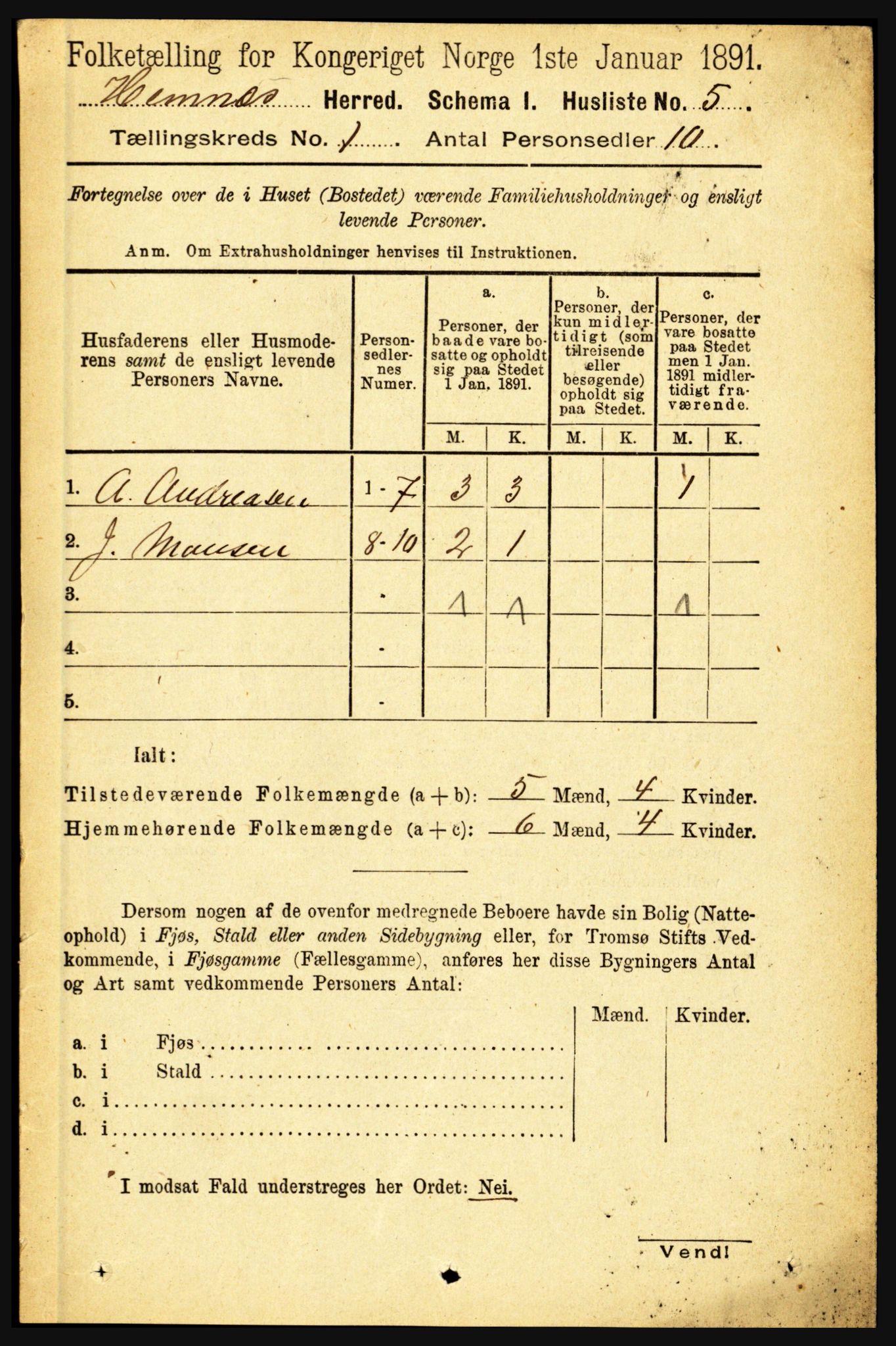 RA, 1891 census for 1832 Hemnes, 1891, p. 36